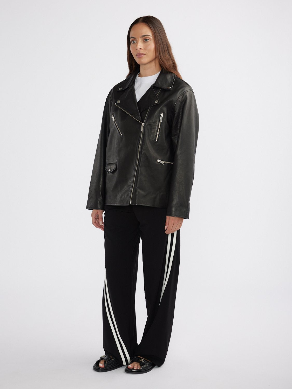 CORE LEATHER BIKER JACKET - Black
