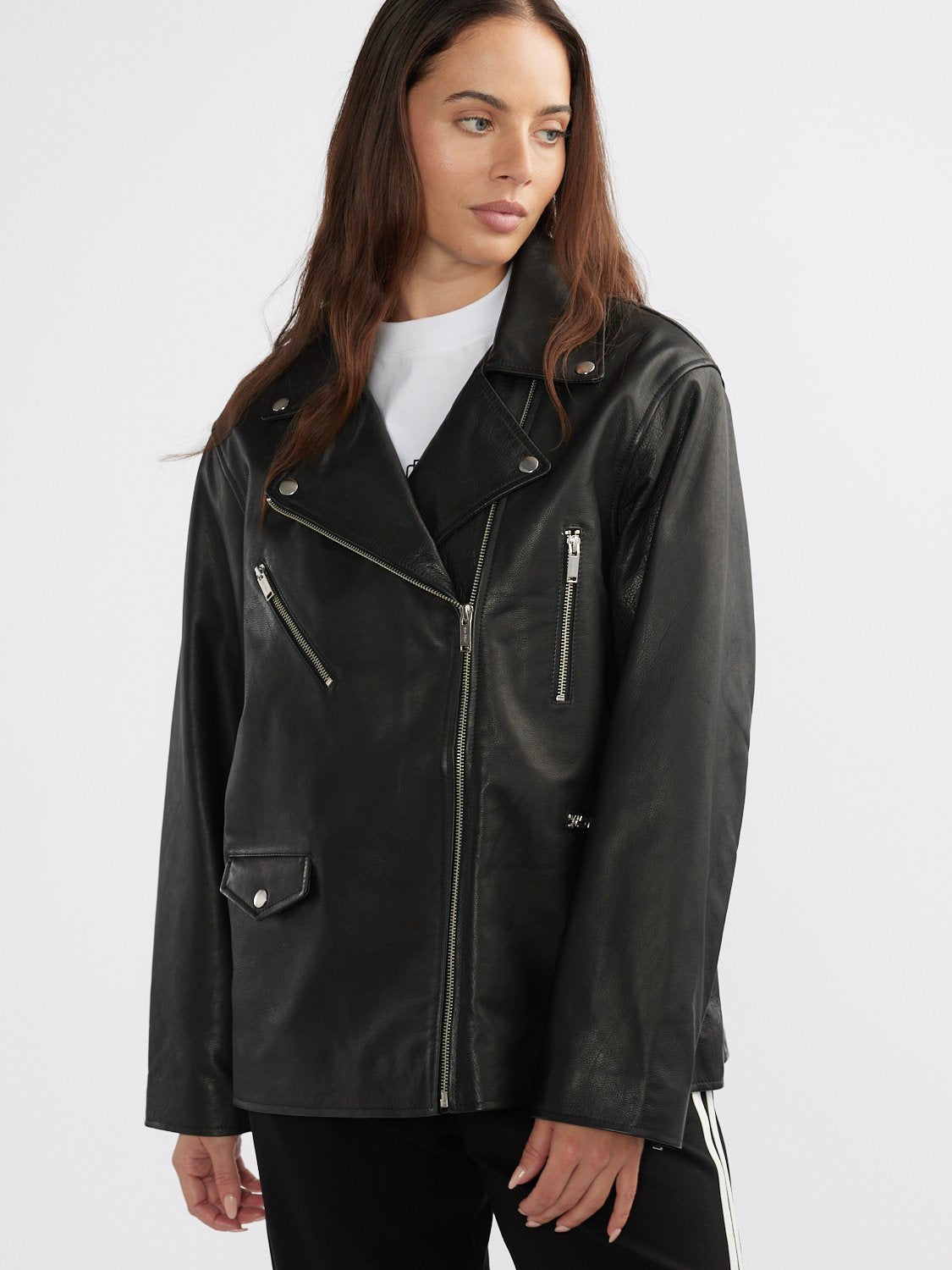 CORE LEATHER BIKER JACKET - Black