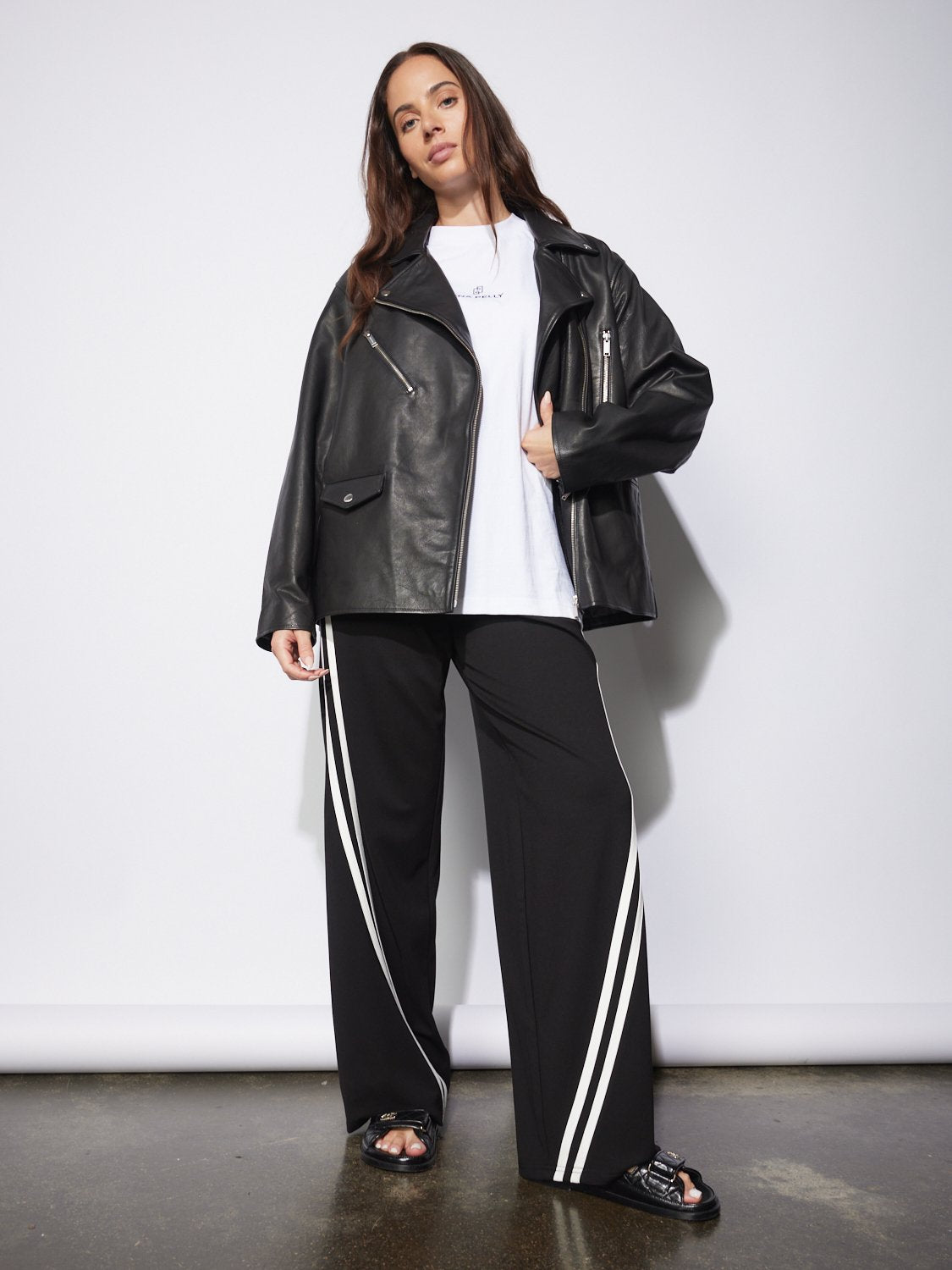 CORE LEATHER BIKER JACKET - Black