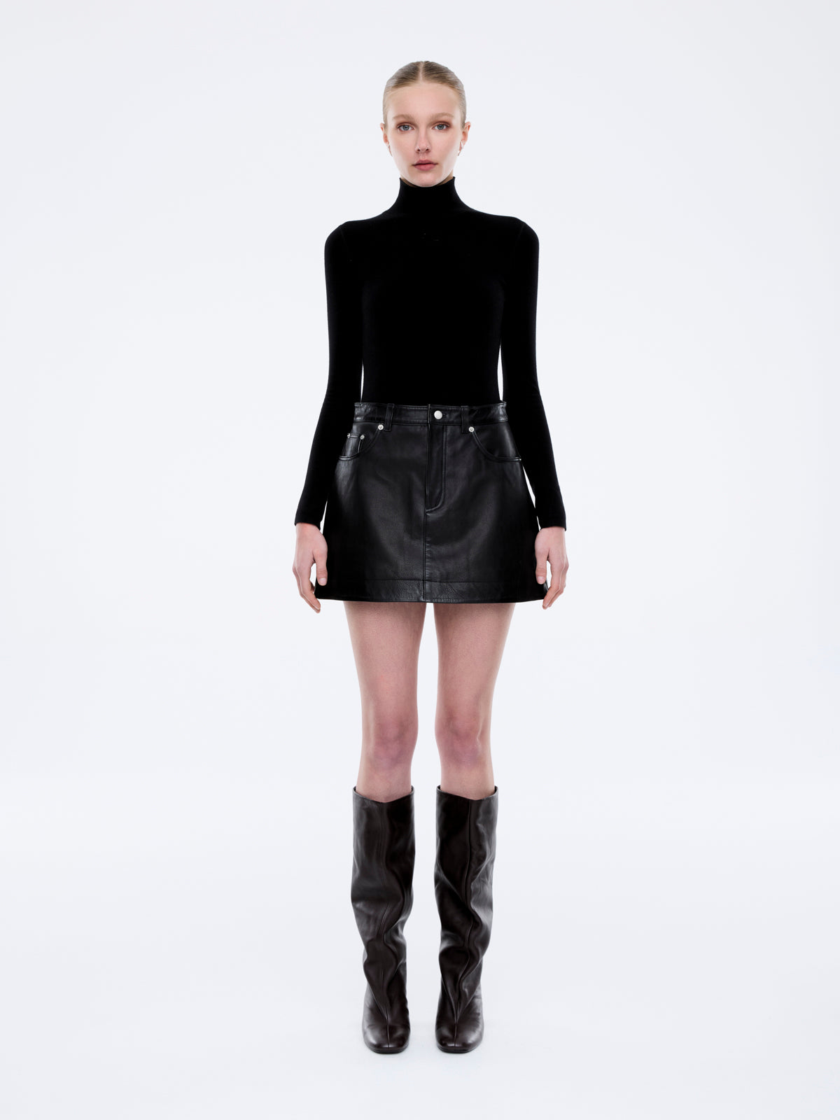 CORE LEATHER MINI SKIRT - Black