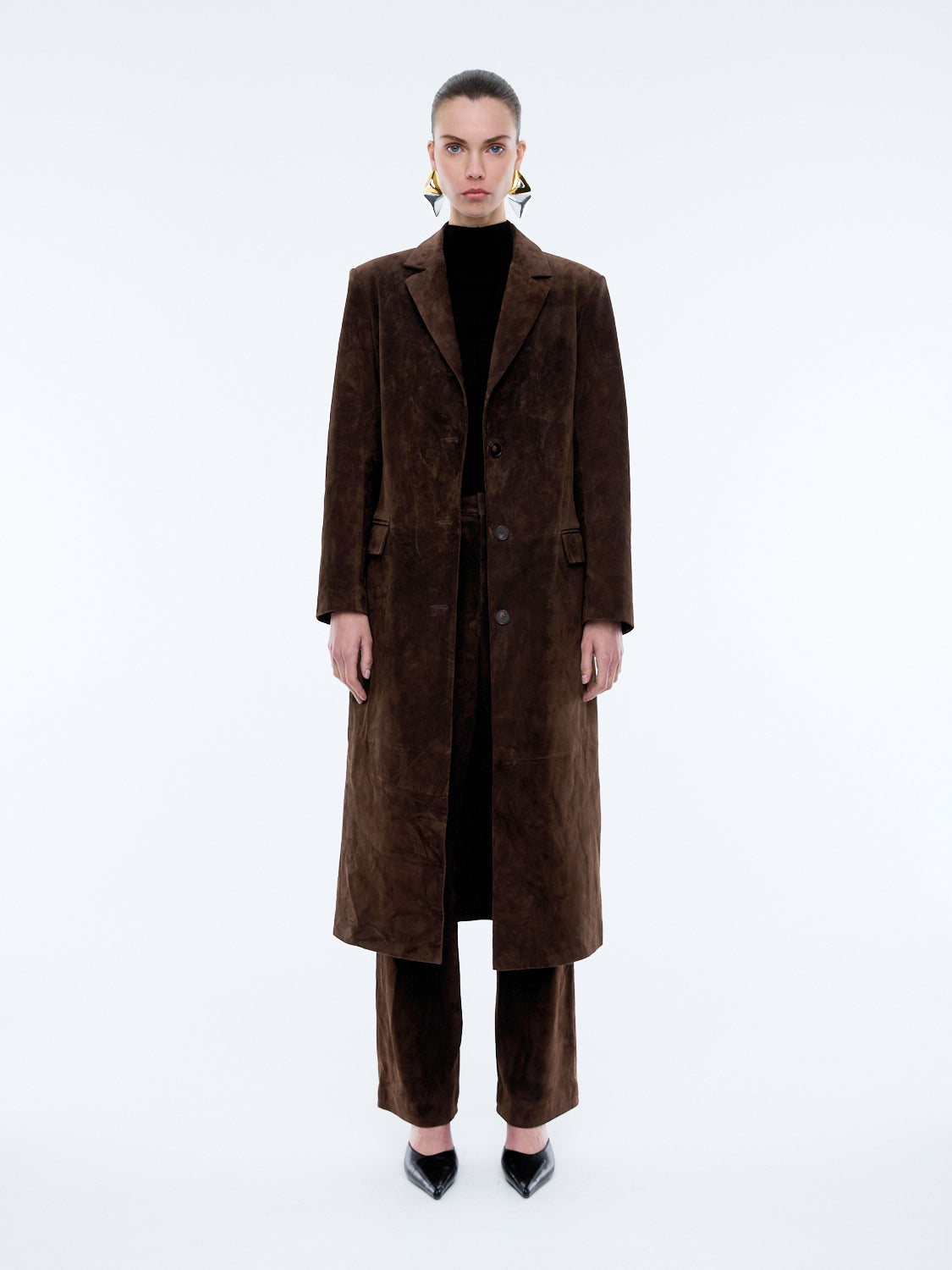 ENA SUEDE LONGLINE BLAZER - Chocolate