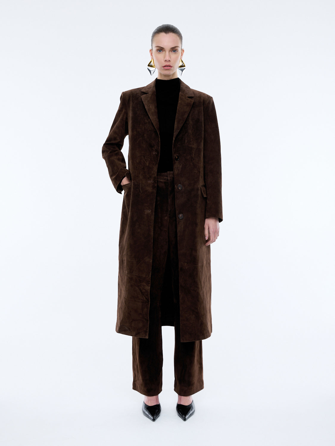 ENA SUEDE LONGLINE BLAZER - Chocolate