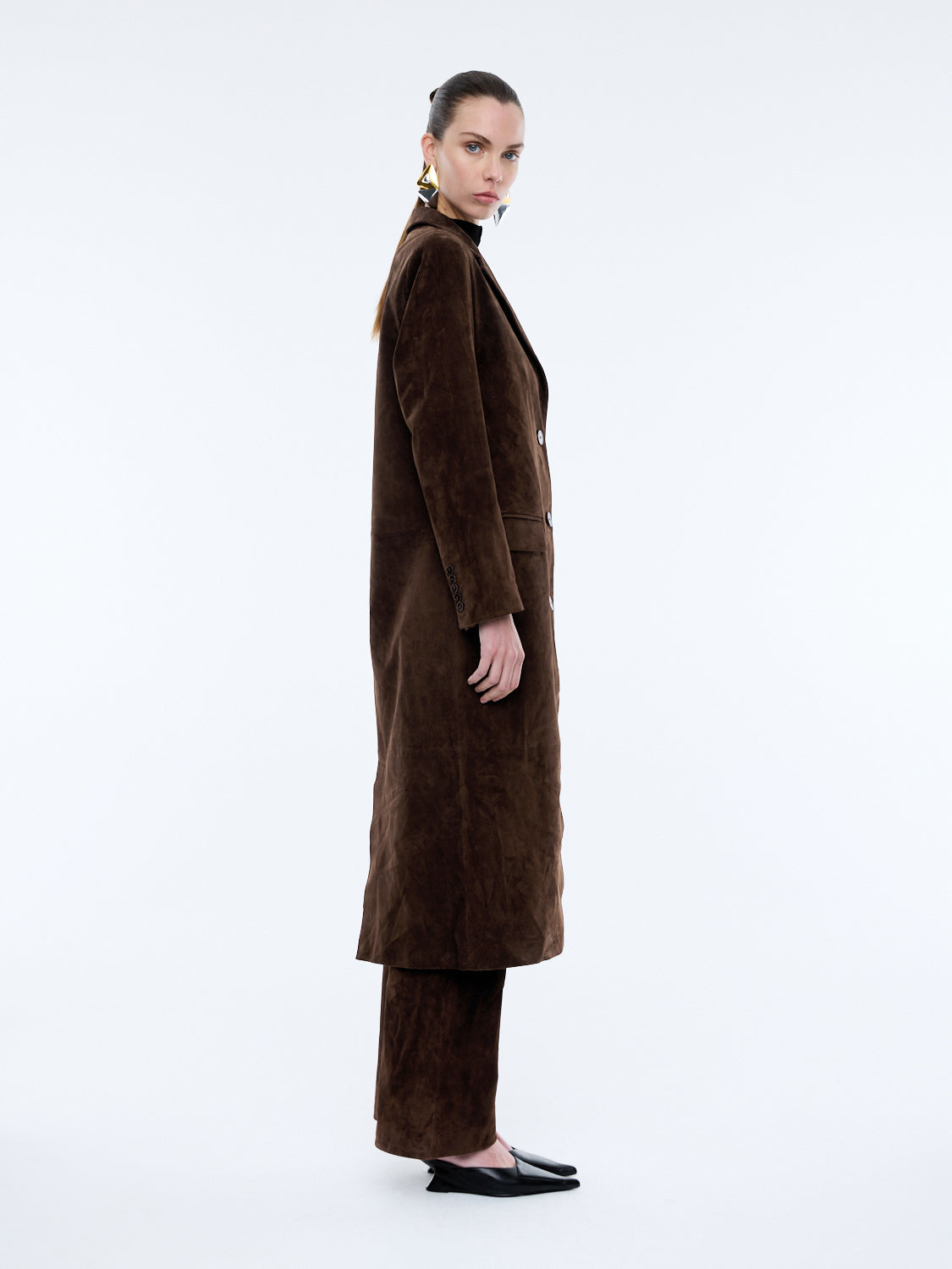 ENA SUEDE LONGLINE BLAZER - Chocolate