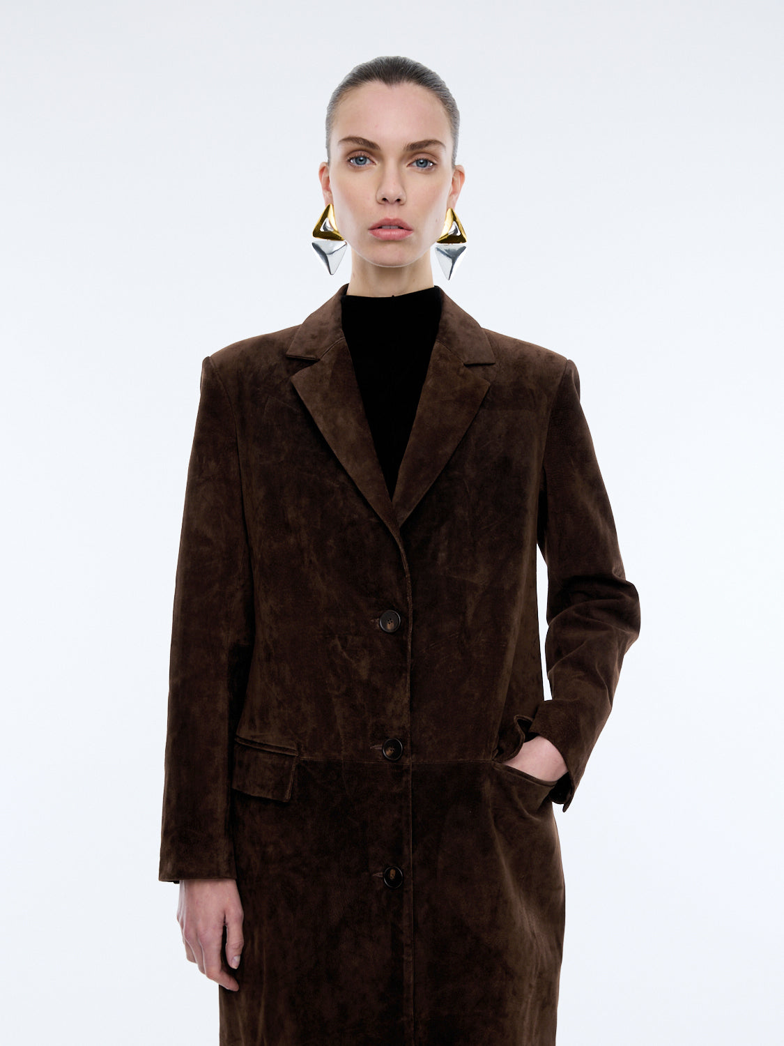 ENA SUEDE LONGLINE BLAZER - Chocolate