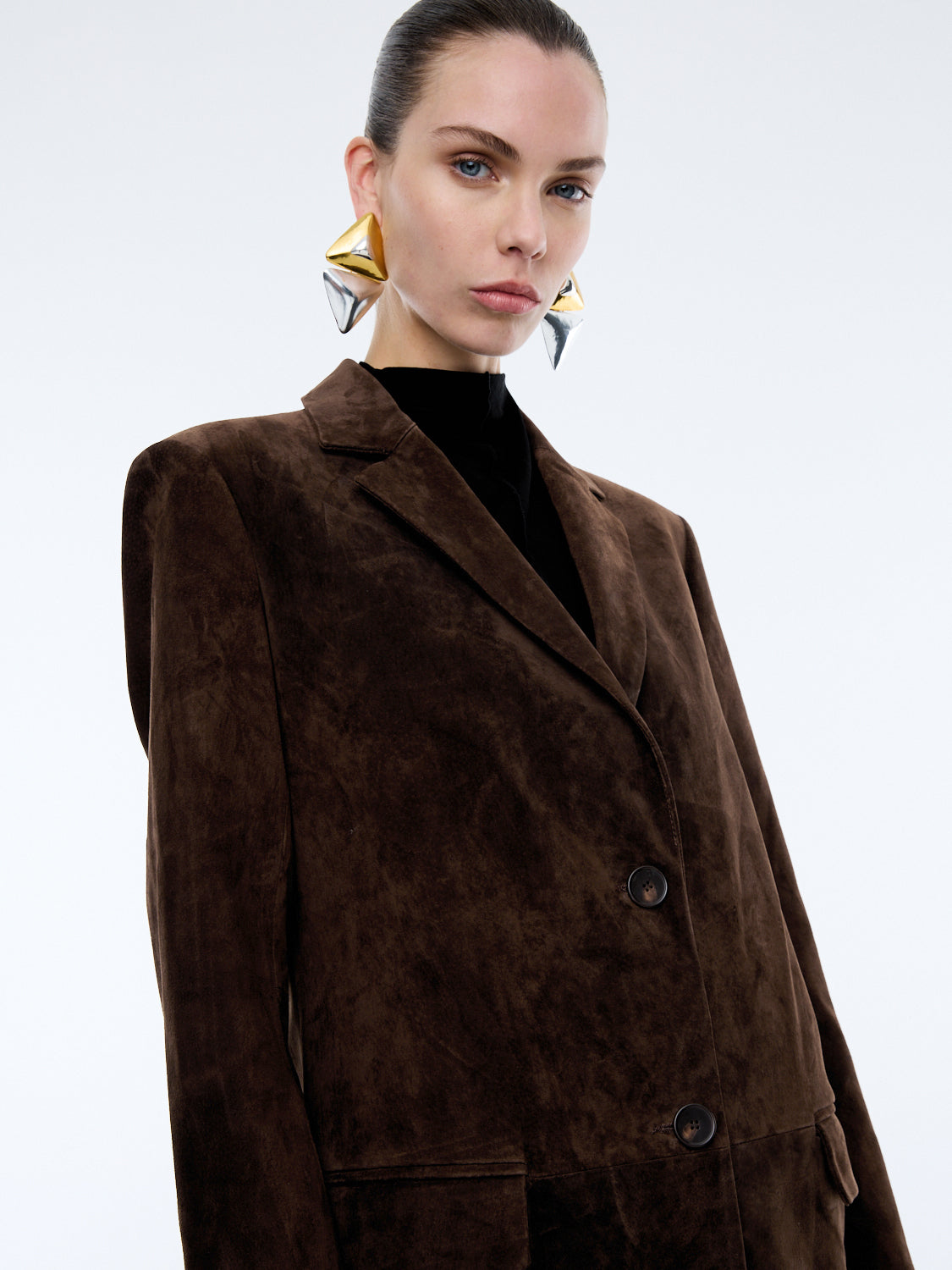 ENA SUEDE LONGLINE BLAZER - Chocolate