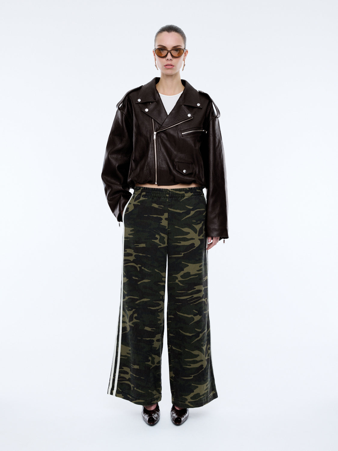 ENA LEATHER BOMBER BIKER JACKET - Chocolate
