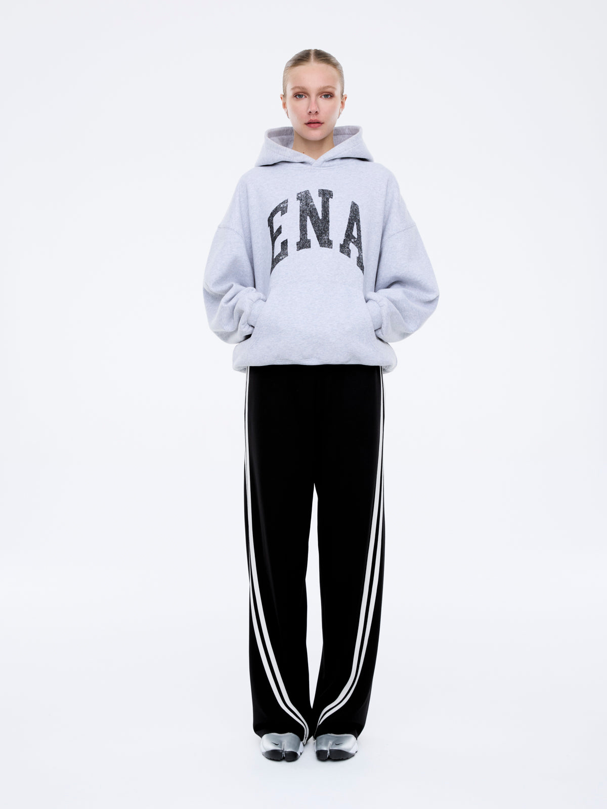 COLLEGIATE OVERSIZED HOODIE - Mid Grey Marle
