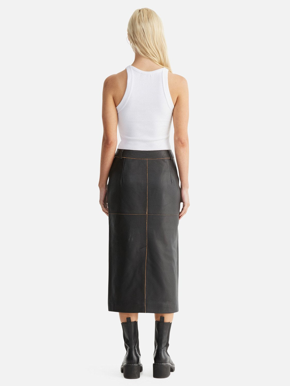 Wednesday Edged Leather Midi Skirt - Black