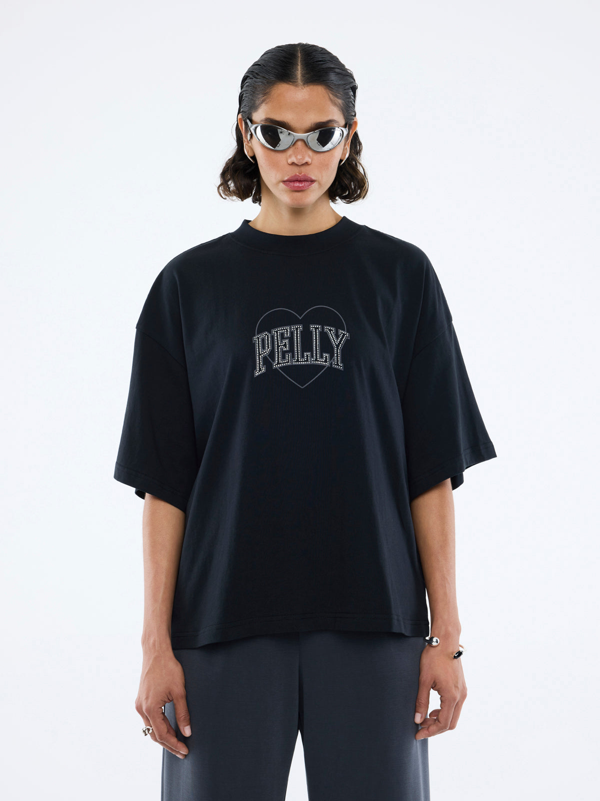 RHINESTONE LOGO TEE - Black