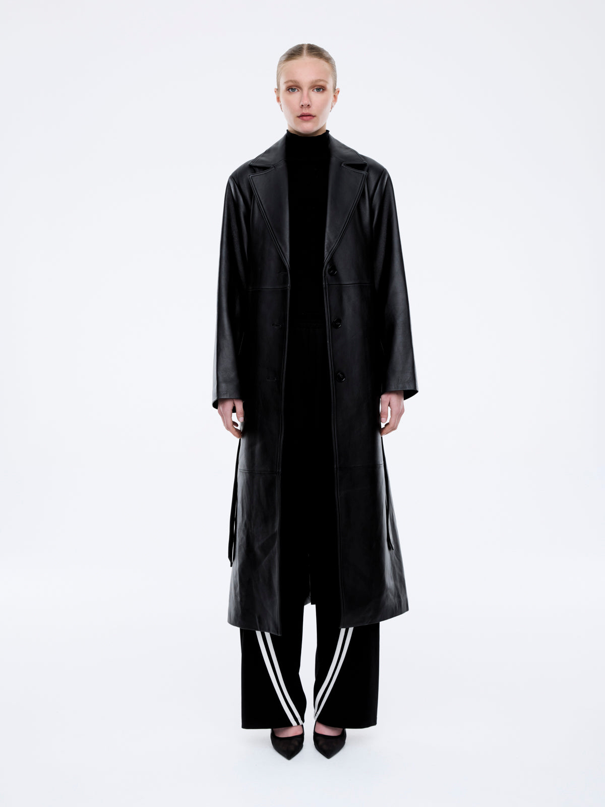 MILEY LEATHER TRENCH - Black