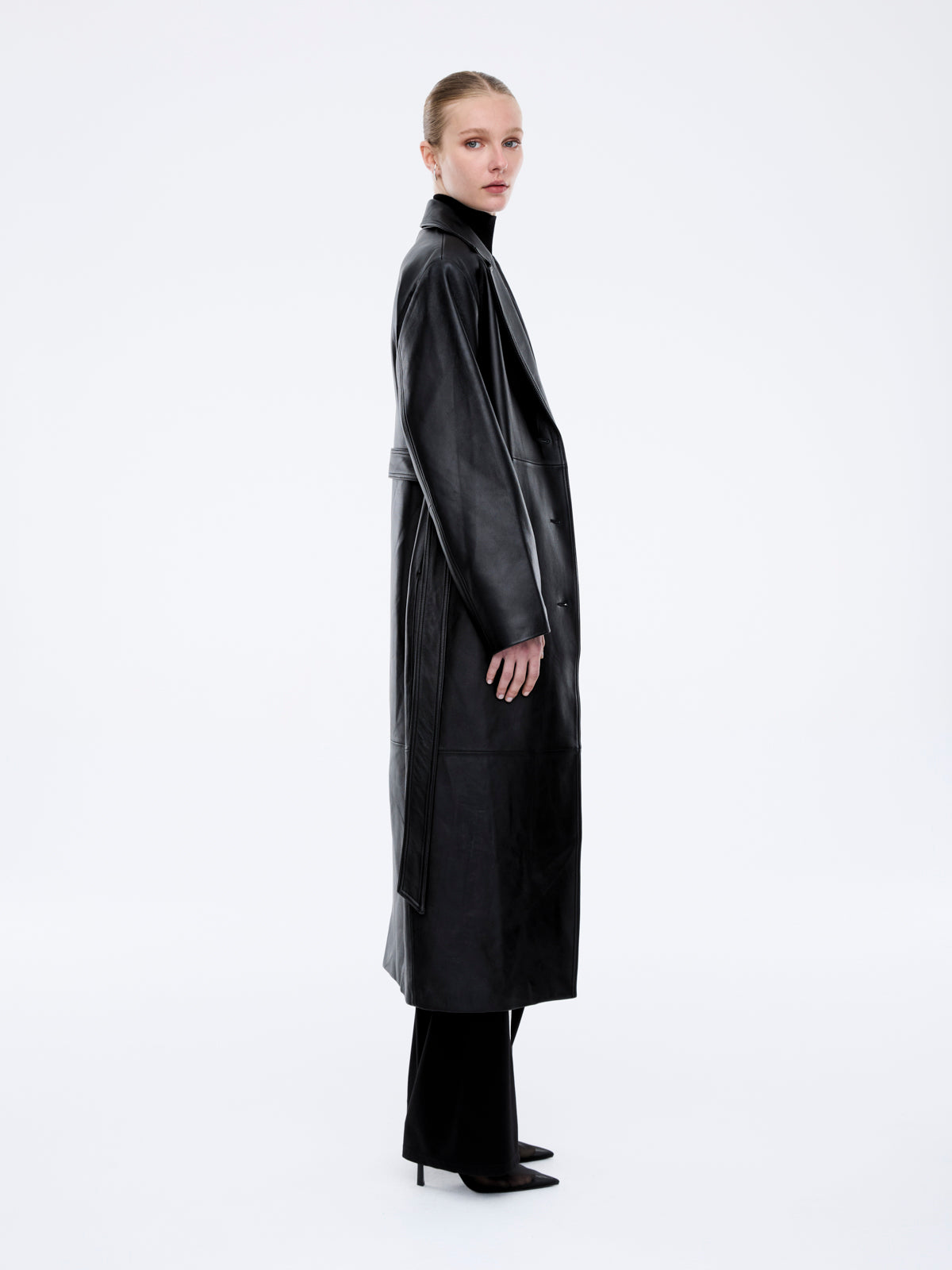 MILEY LEATHER TRENCH - Black