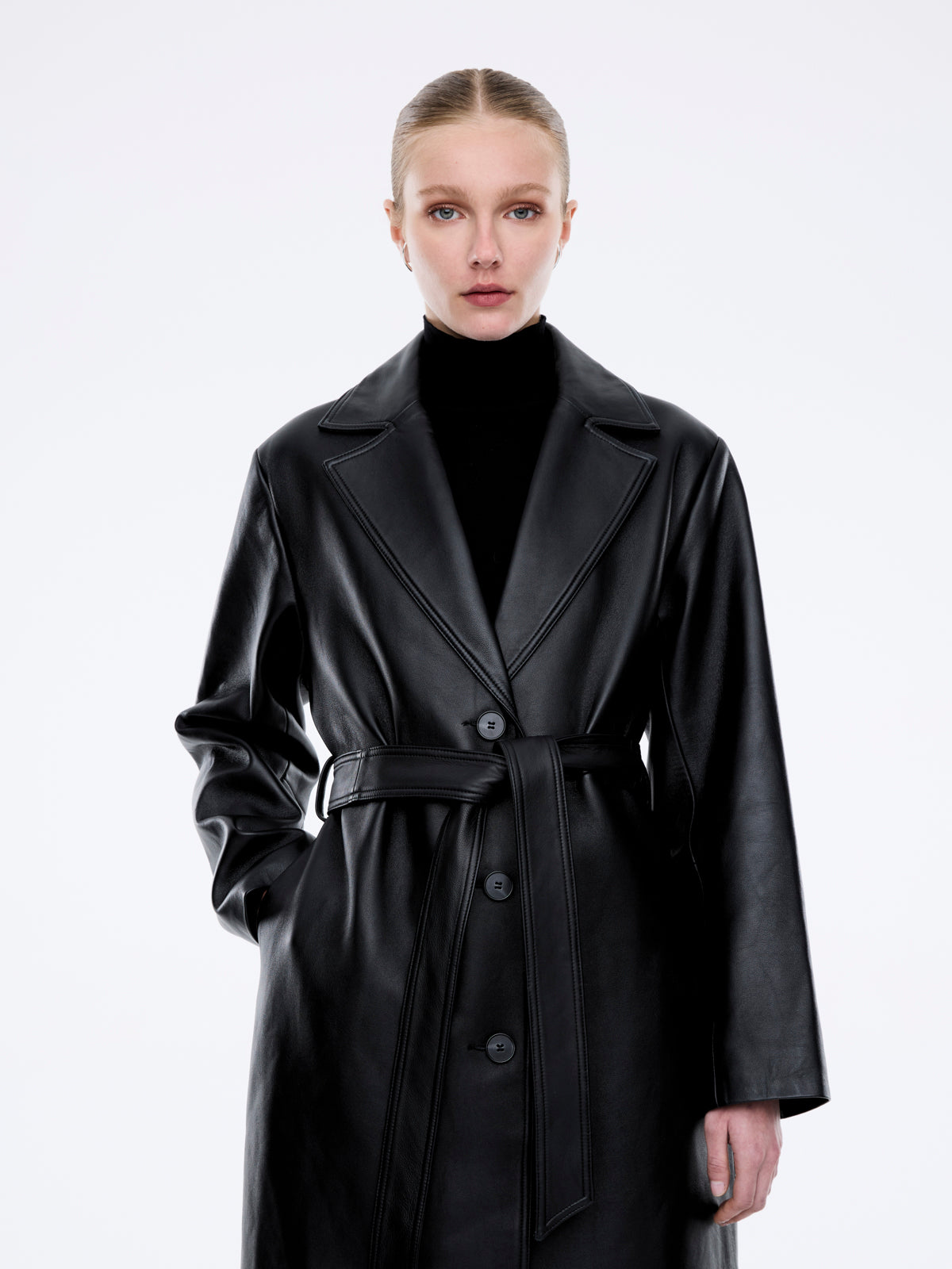 MILEY LEATHER TRENCH - Black