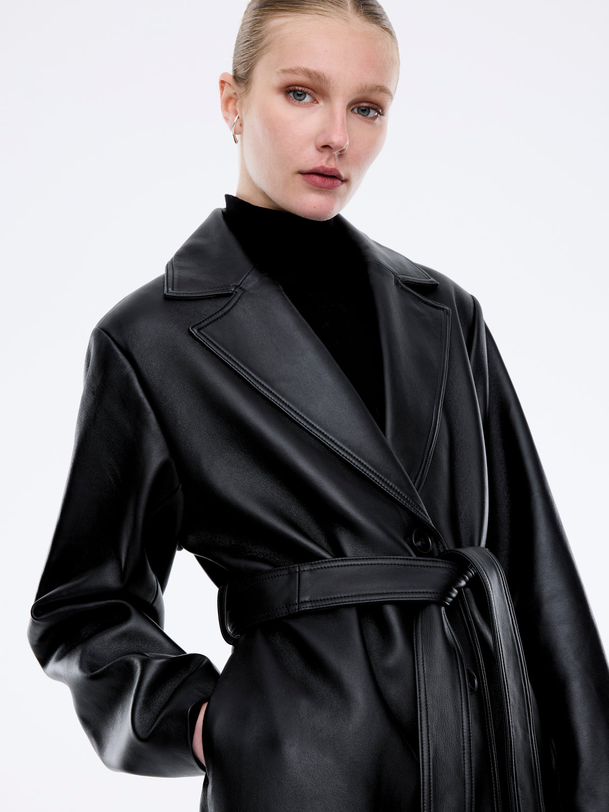 MILEY LEATHER TRENCH - Black