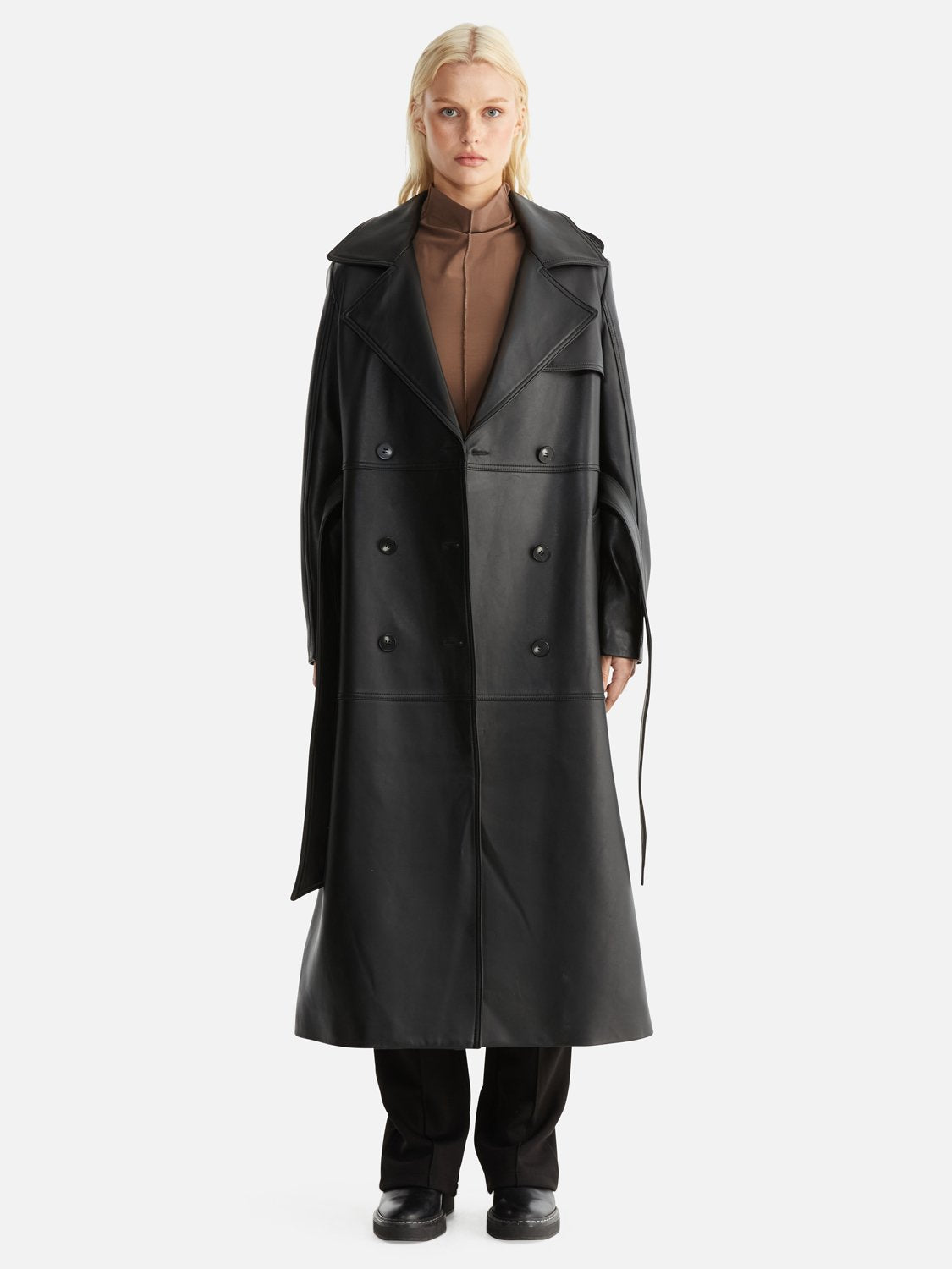 Claudia Leather Trench - Black