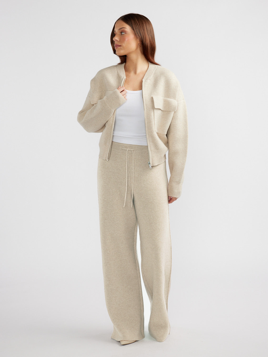 JAMES KNIT BOMBER JACKET - Oatmeal