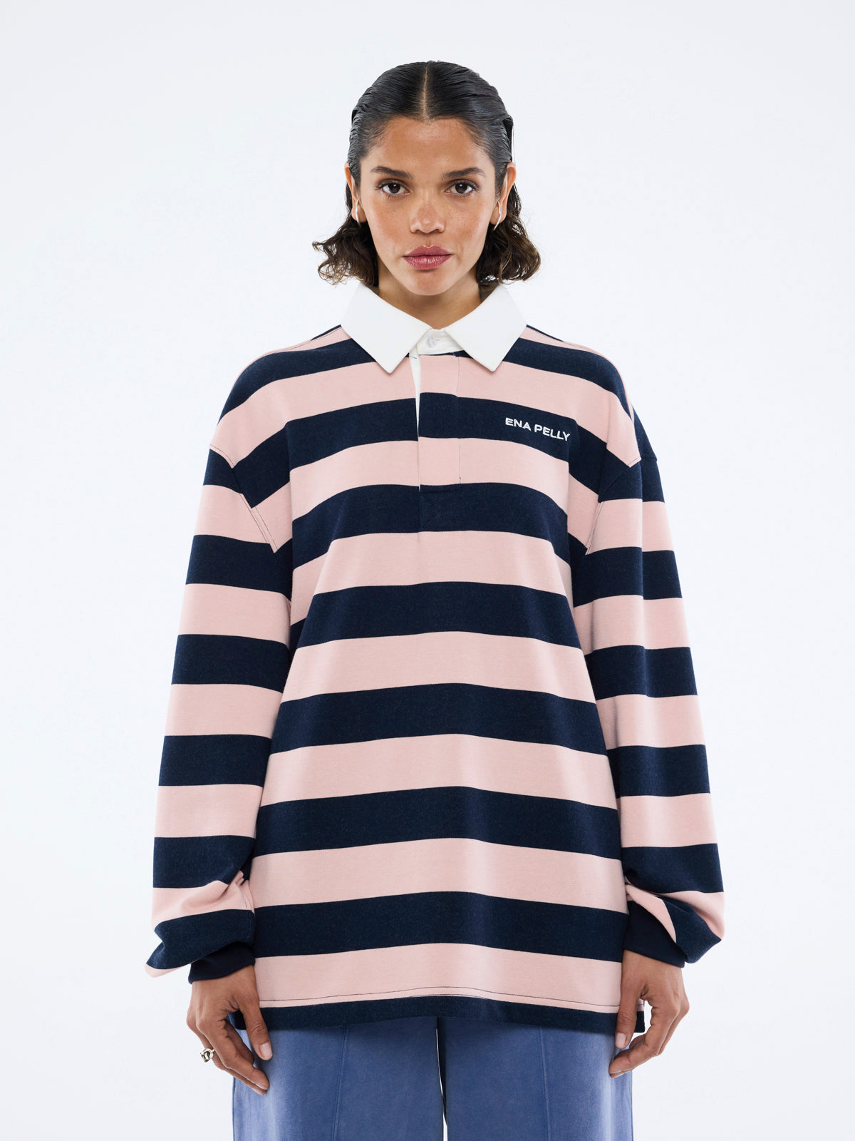 HALLIE RUGBY TOP - Navy/Pink