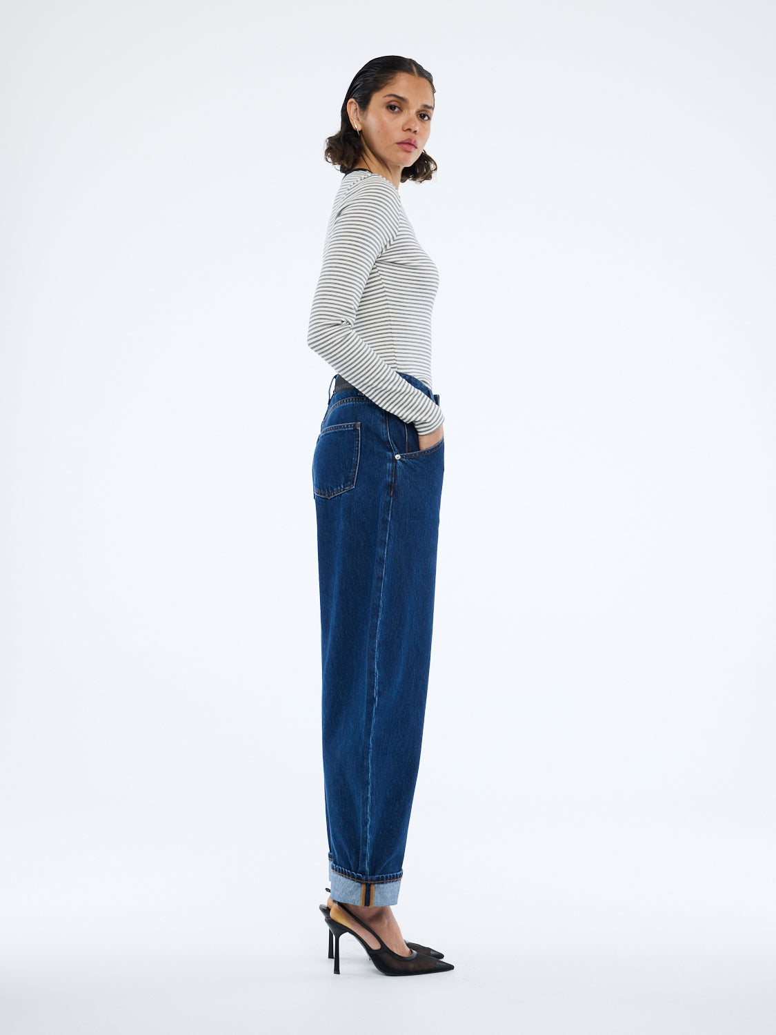 NELLY LONG SLEEVE STRIPE TEE - Monochrome Stripe
