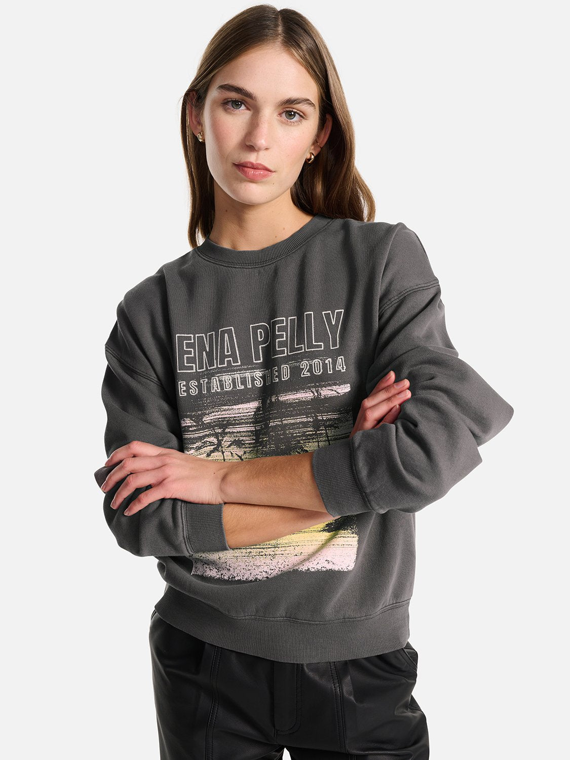 Palms Landscape Relaxed Sweater - Charcoal