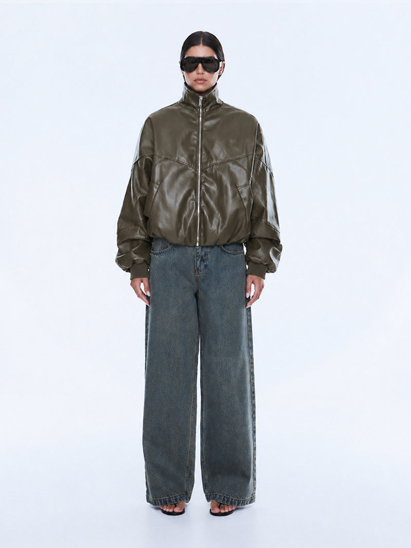 KHYA FAUX LEATHER BOMBER