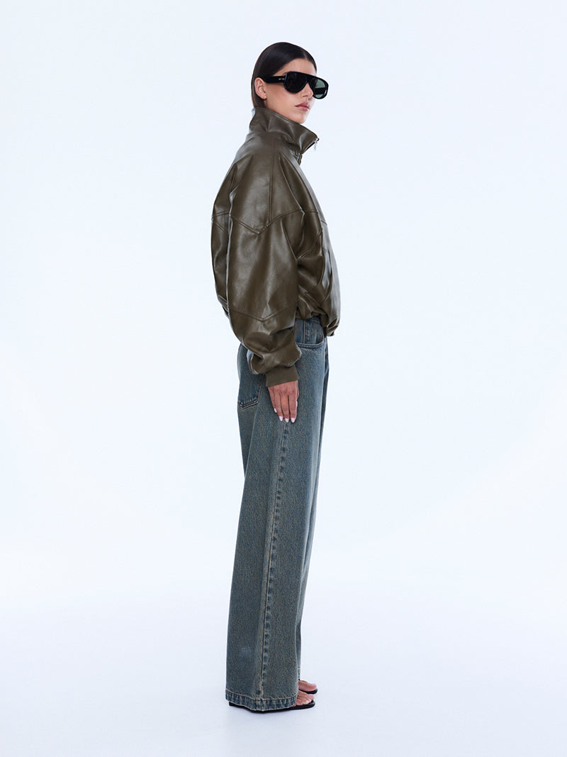 KHYA FAUX LEATHER BOMBER