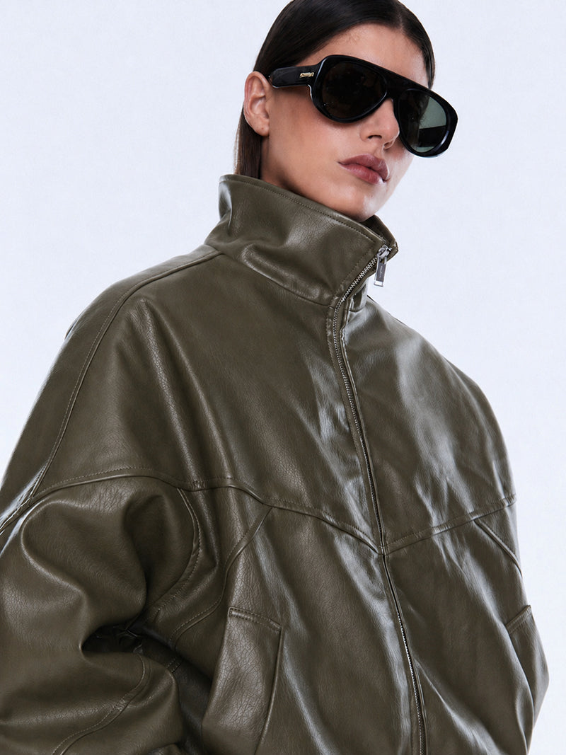 KHYA FAUX LEATHER BOMBER