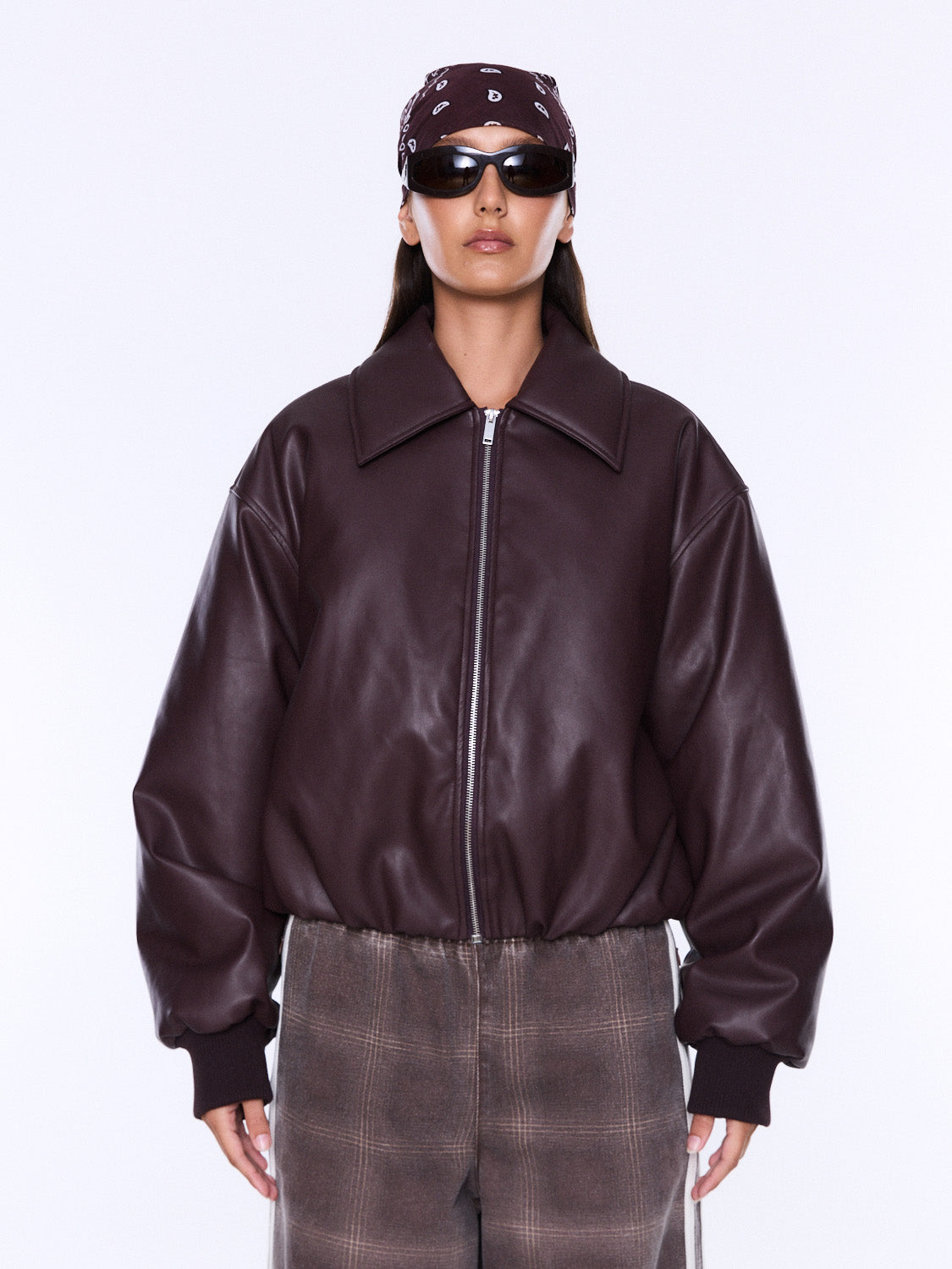 MONROE FAUX LEATHER BOMBER JACKET