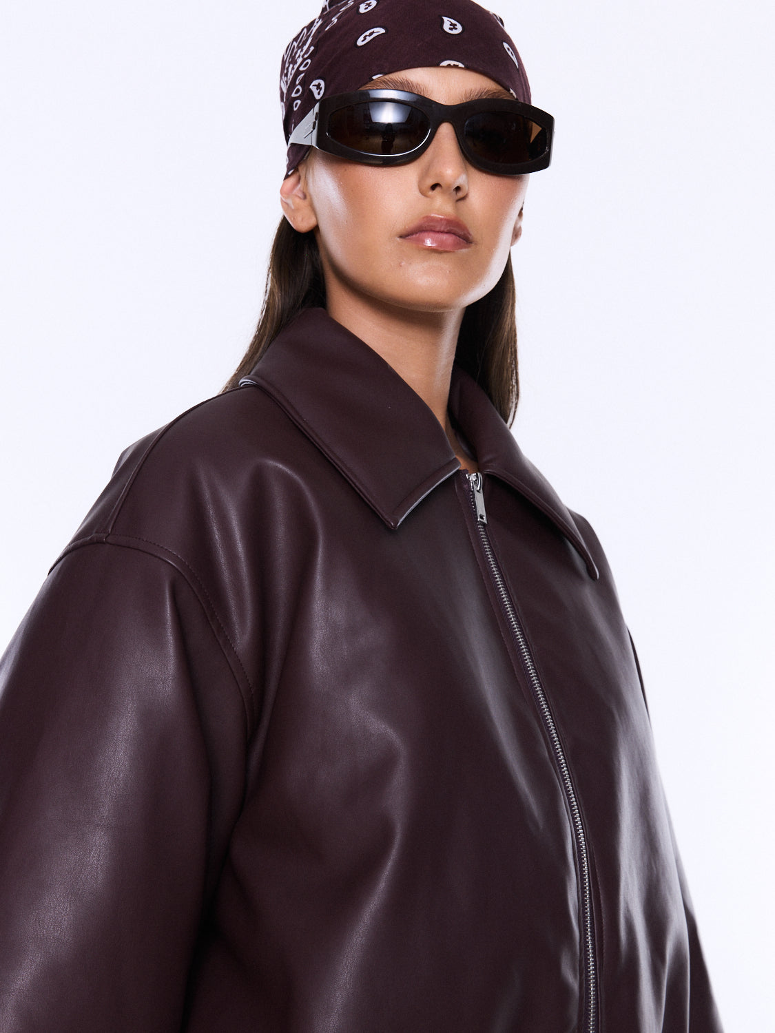MONROE FAUX LEATHER BOMBER JACKET