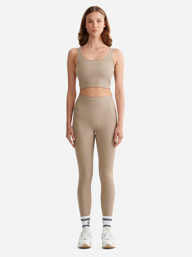 Athleisure Longline Crop Top - Mushroom