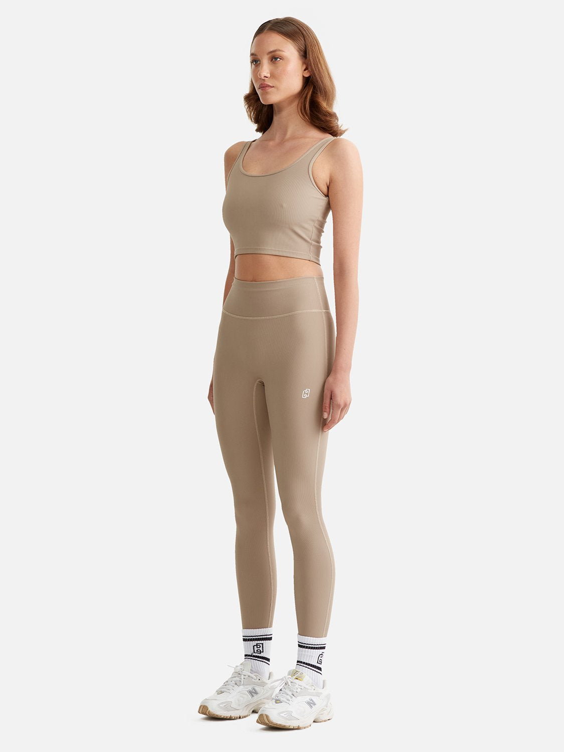 Athleisure Longline Crop Top - Mushroom