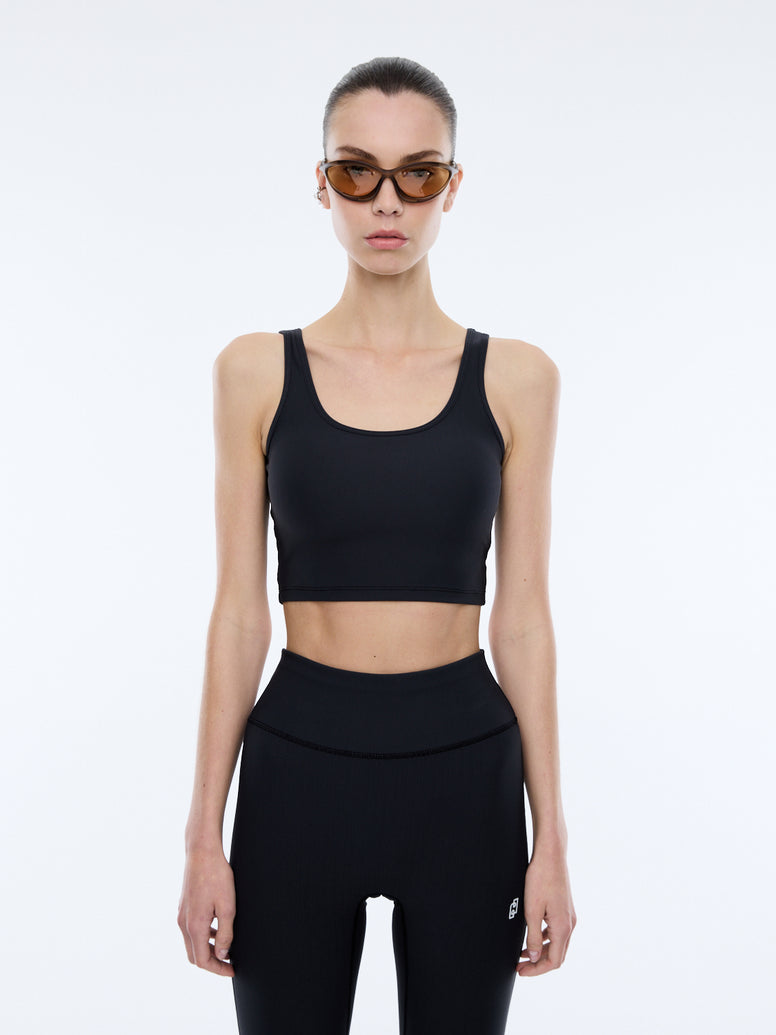 ATHLEISURE CROPPED RIB TANK - Charcoal