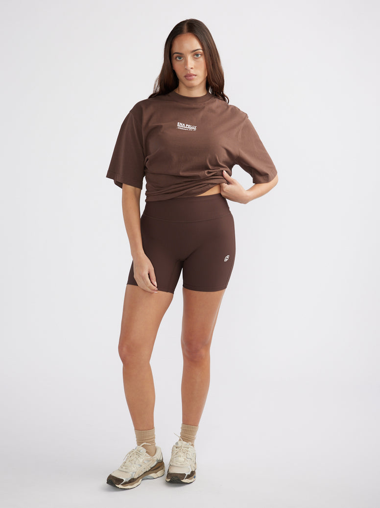 ATHLEISURE RIB BIKE SHORT - Mocha