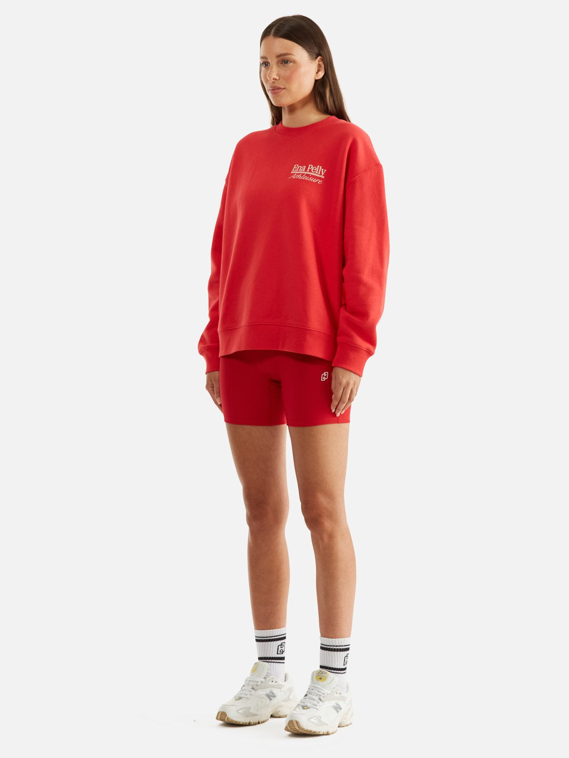 Athleisure Oversized Sweater Classic Sport - Cherry Red