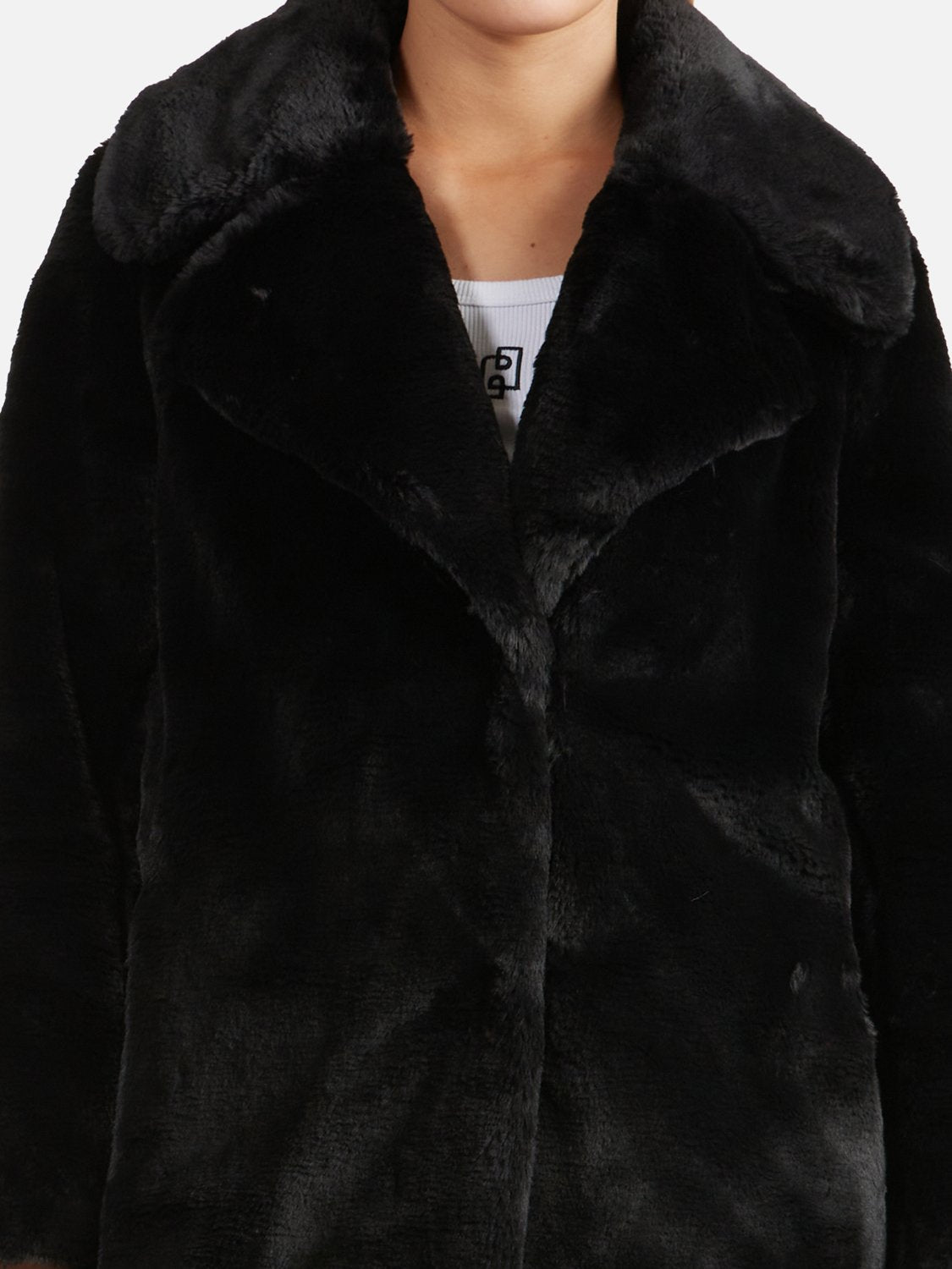 Minimalist Faux Fur Jacket - Black