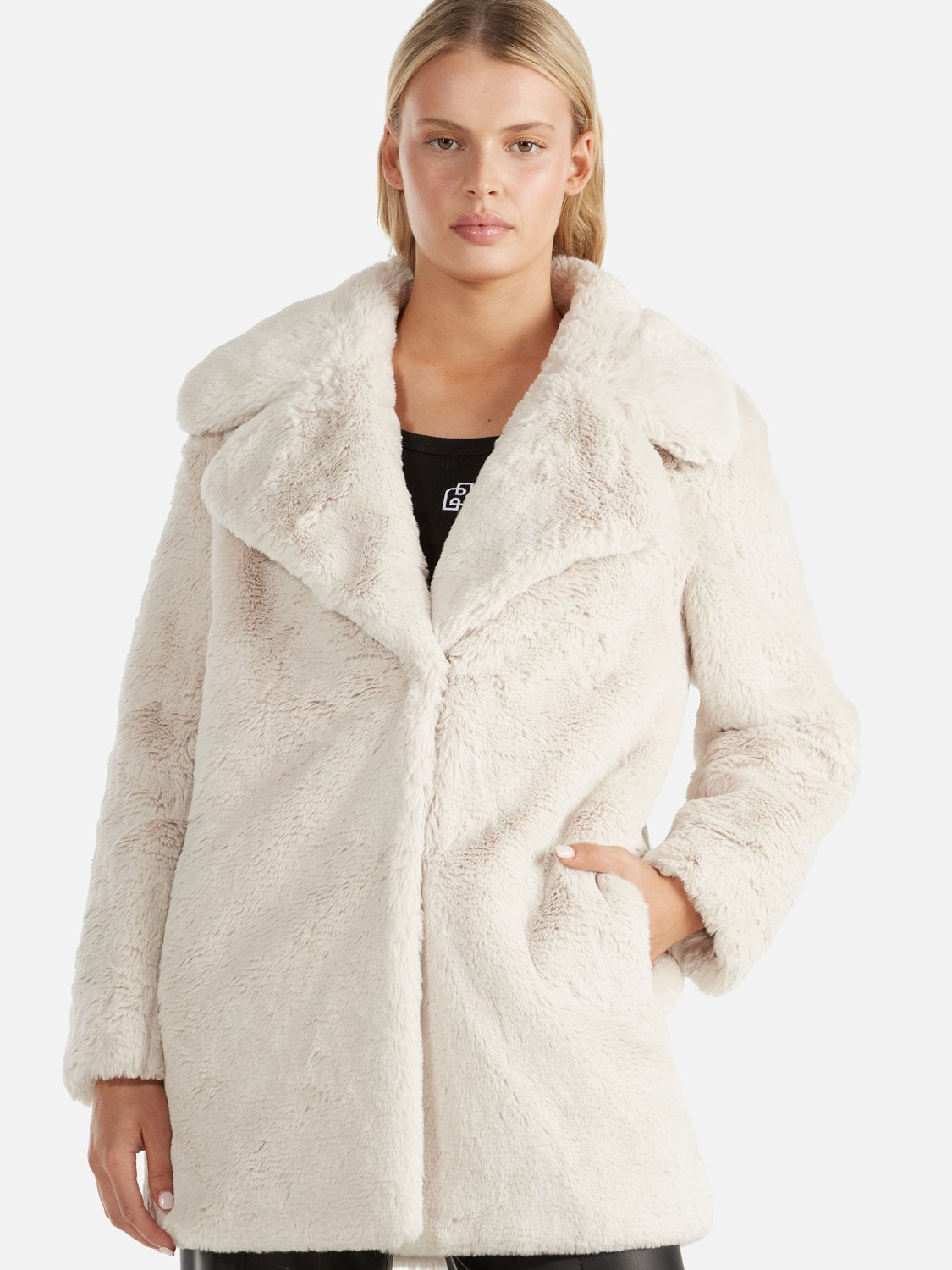 Minimalist Faux Fur Jacket - Bone