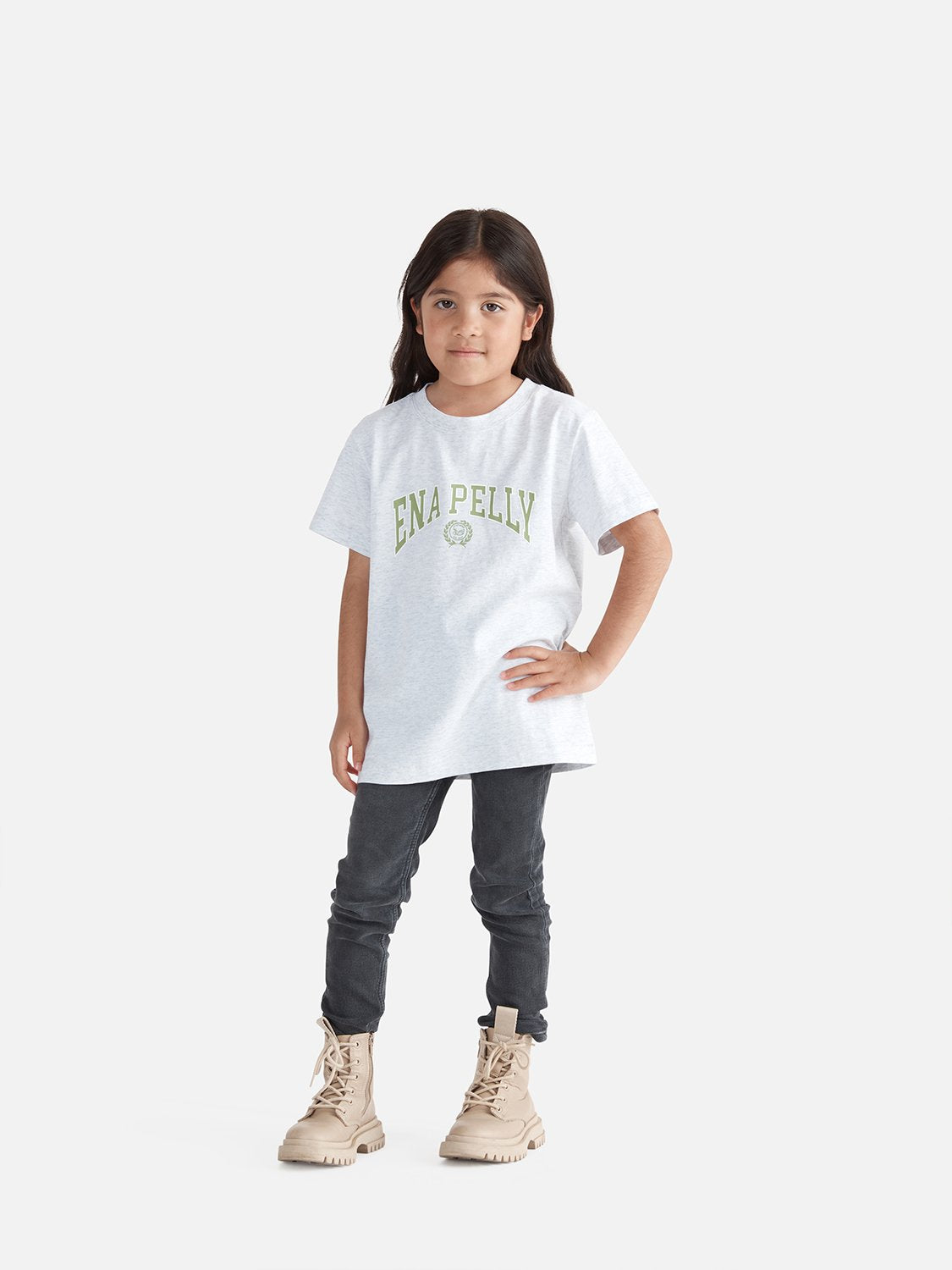 Kids Collegiate Tee - Nile Green/ White Marle