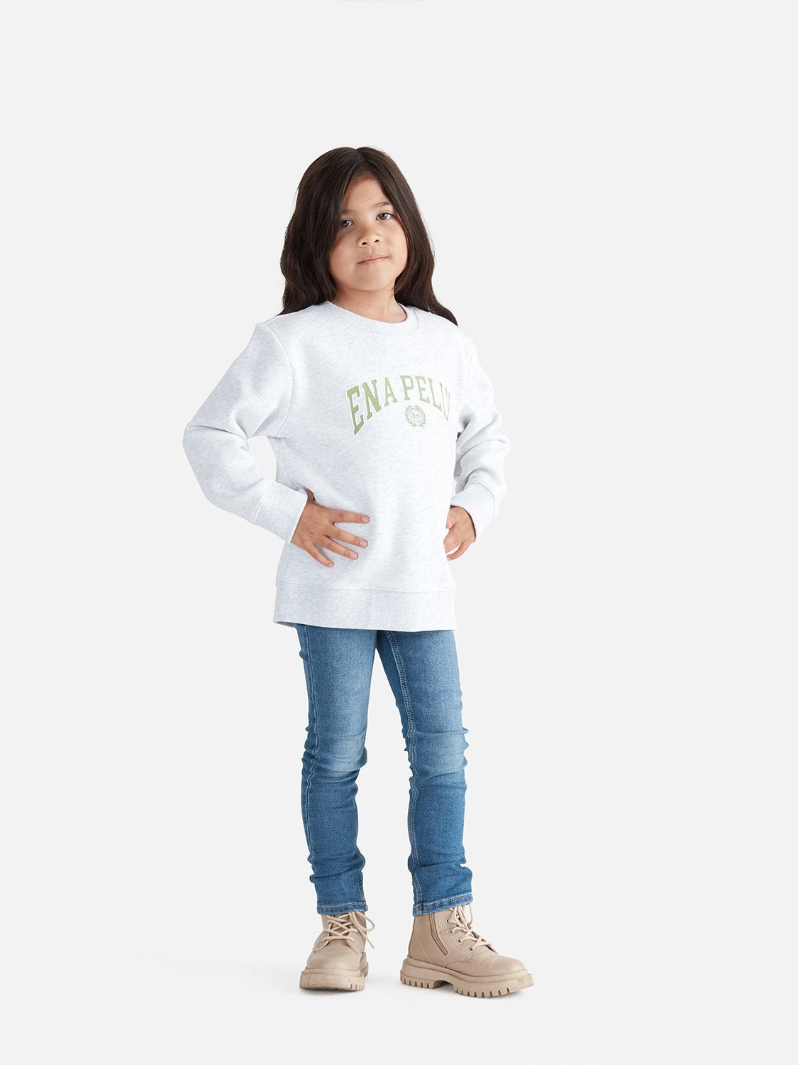 Kids Collegiate Sweater - Nile Green/ White Marle