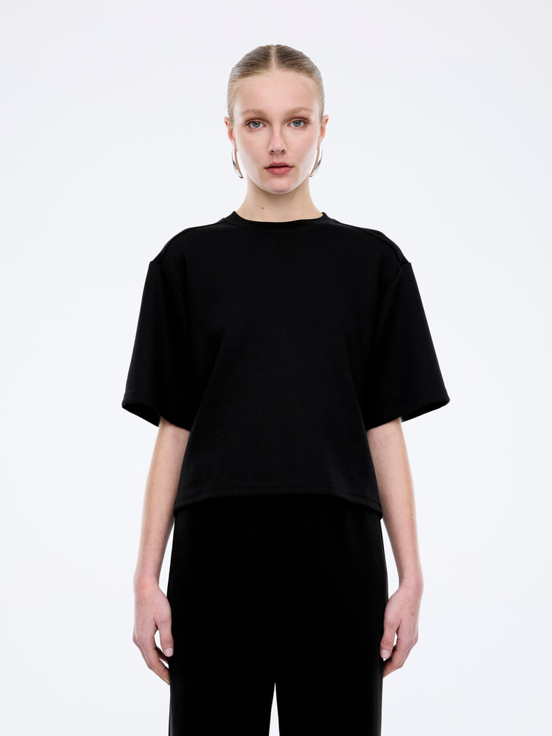 ALESSA RELAXED SOFT JERSEY TEE - Black