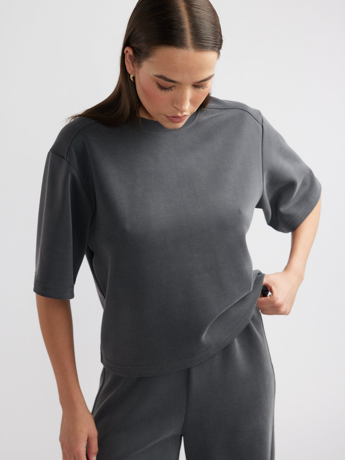 ALESSA RELAXED SOFT JERSEY TEE - Charcoal