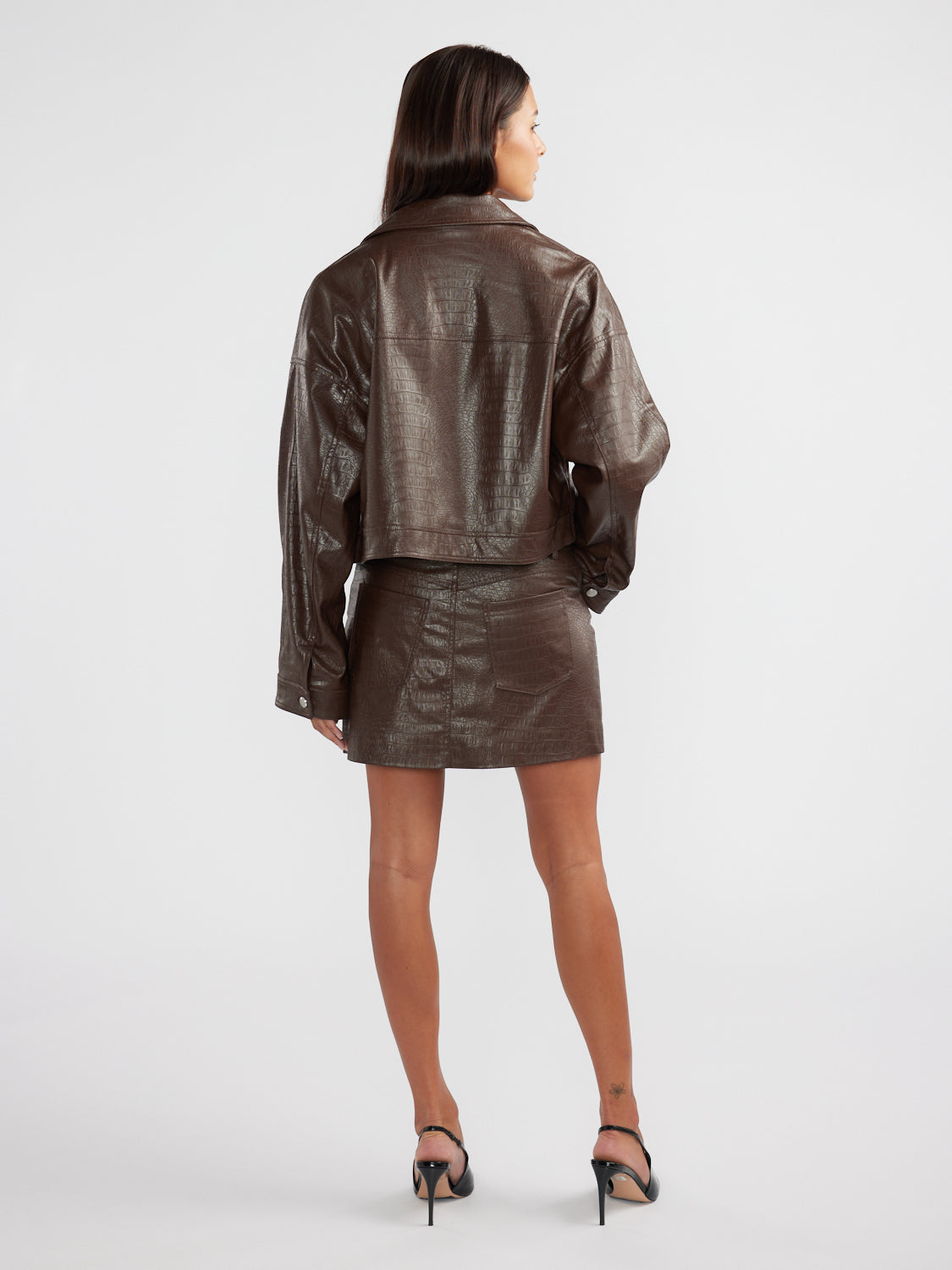 KIERA MOCK CROC BOMBER JACKET - Chocolate