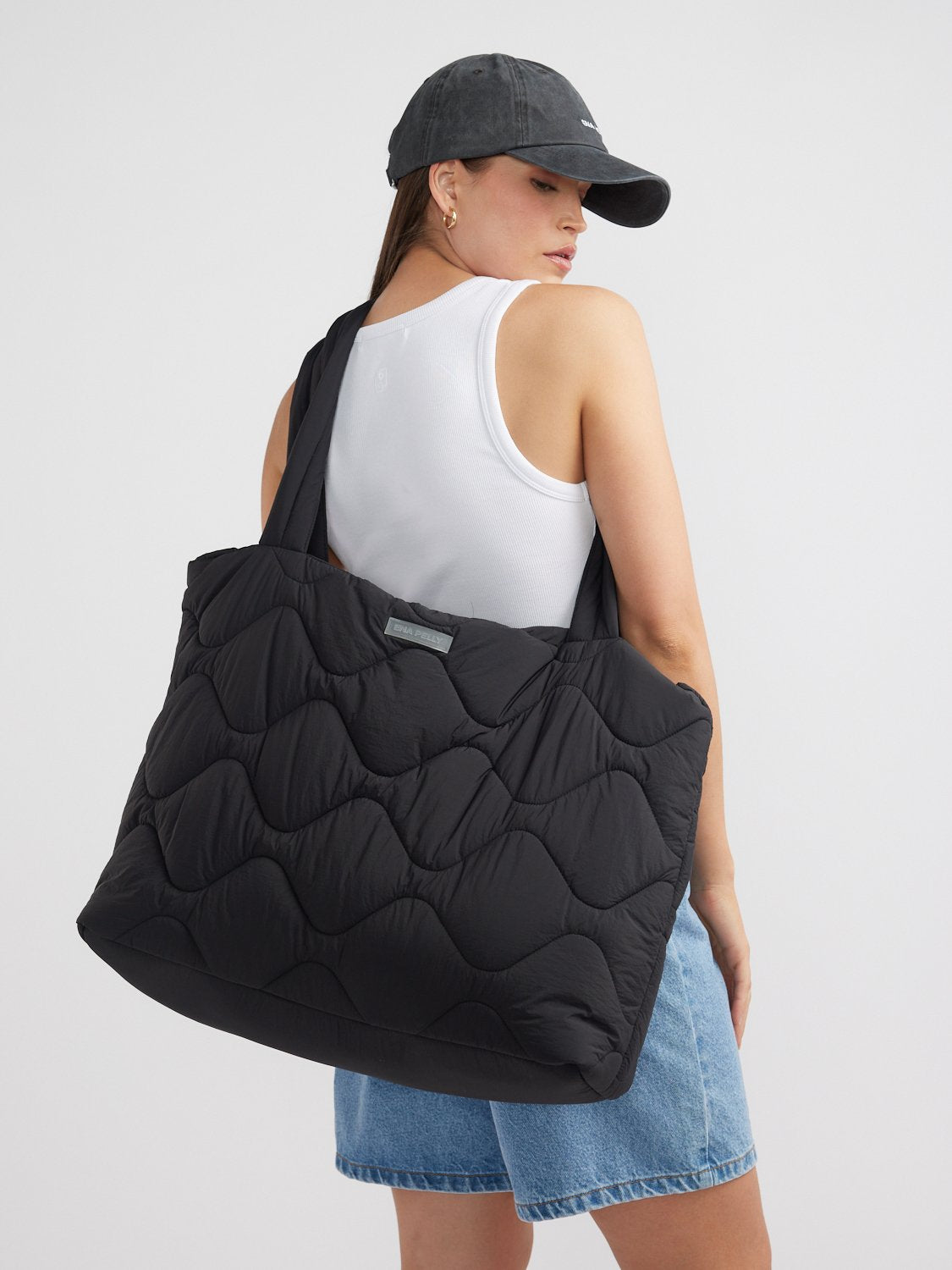 ELODIE QUILTED TOTE BAG - Black