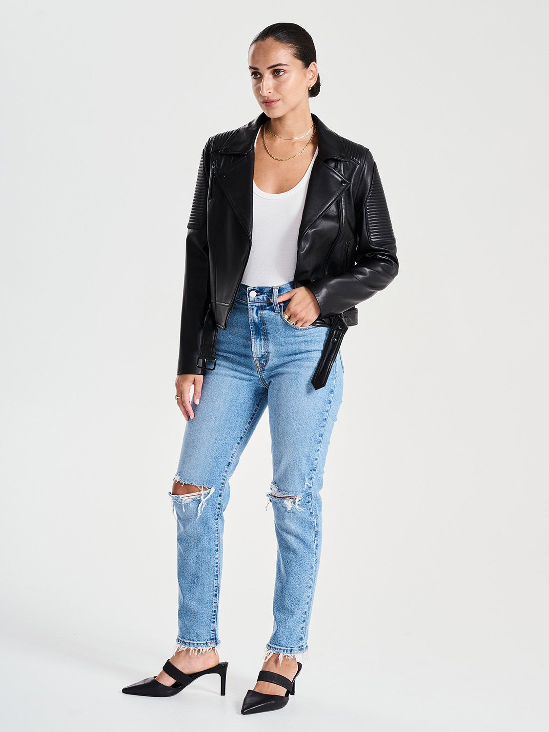 Classic Biker Jacket - Black/ Black