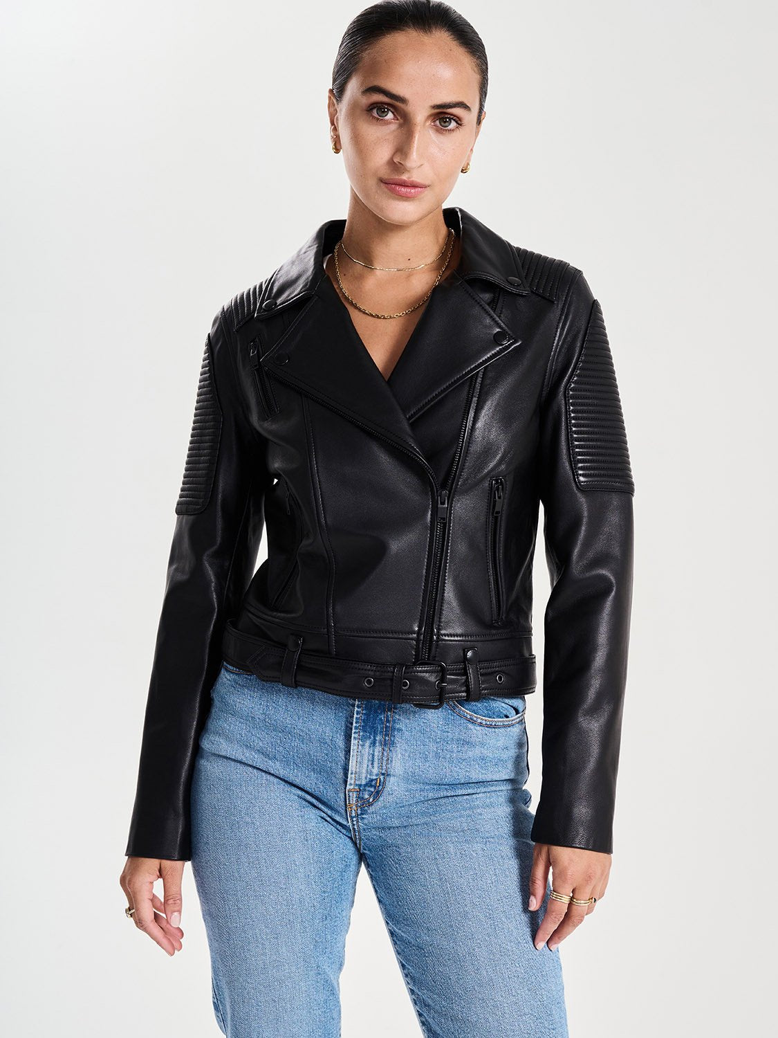 Classic Biker Jacket - Black/ Black