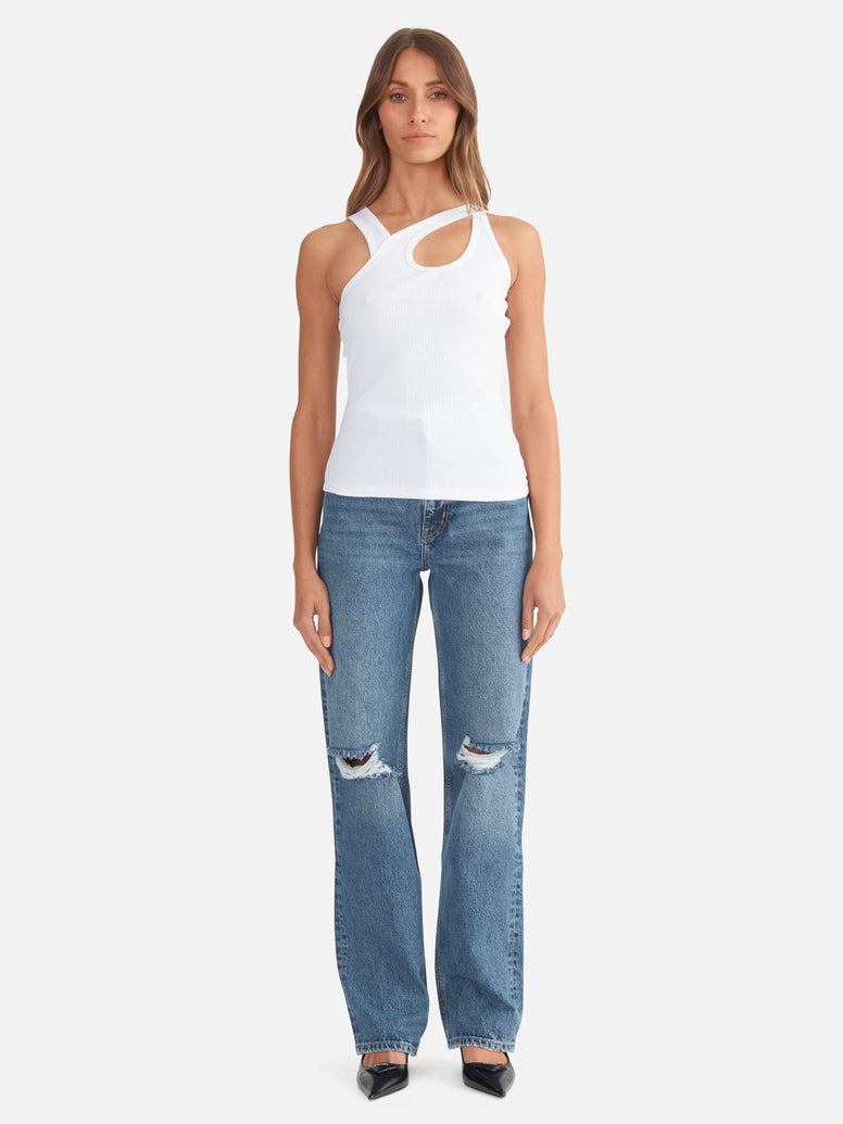 Emma Ribbed Asymmetic Top - White