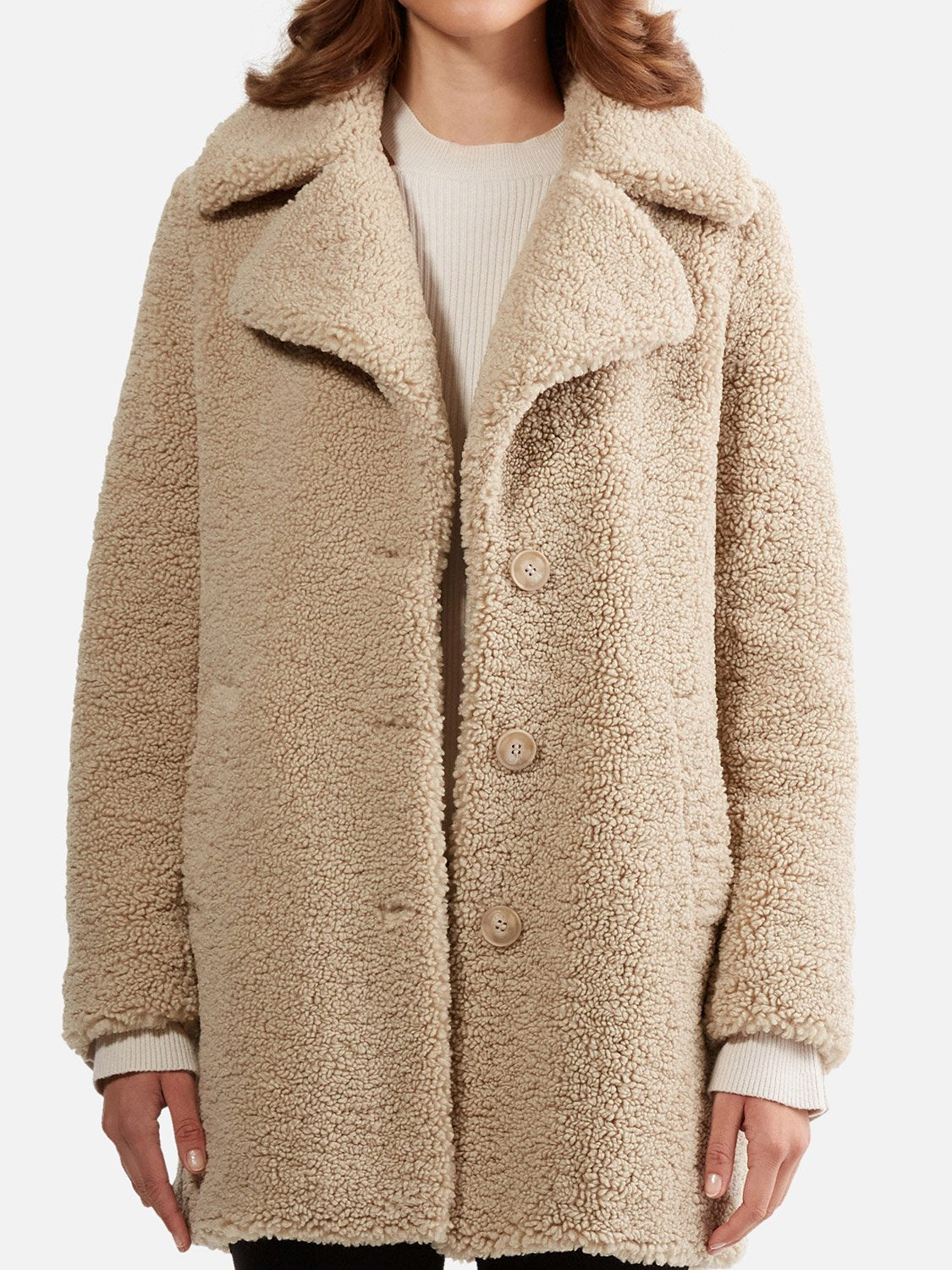 Rebecca Faux Fur Jacket - Sand