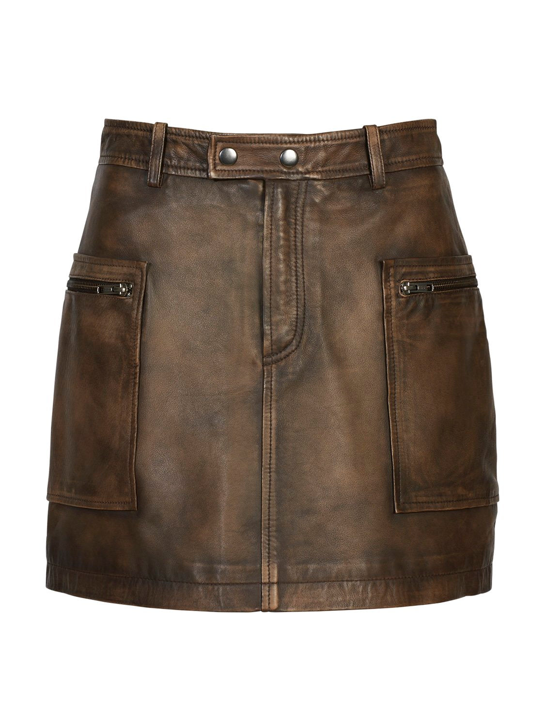 Lennie Leather Mini Skirt - Worn Brown