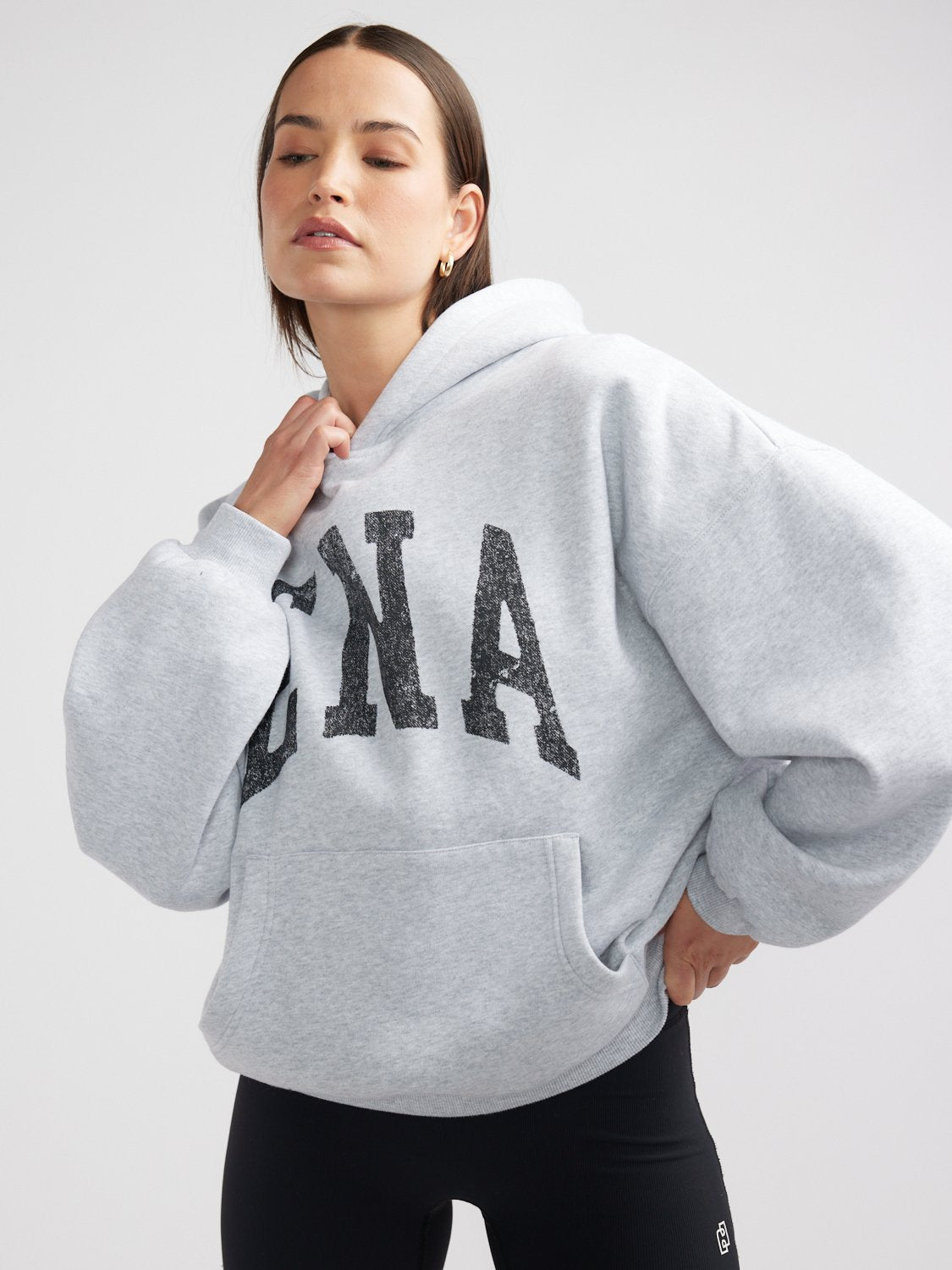 COLLEGIATE OVERSIZED HOODIE - Mid Grey Marle