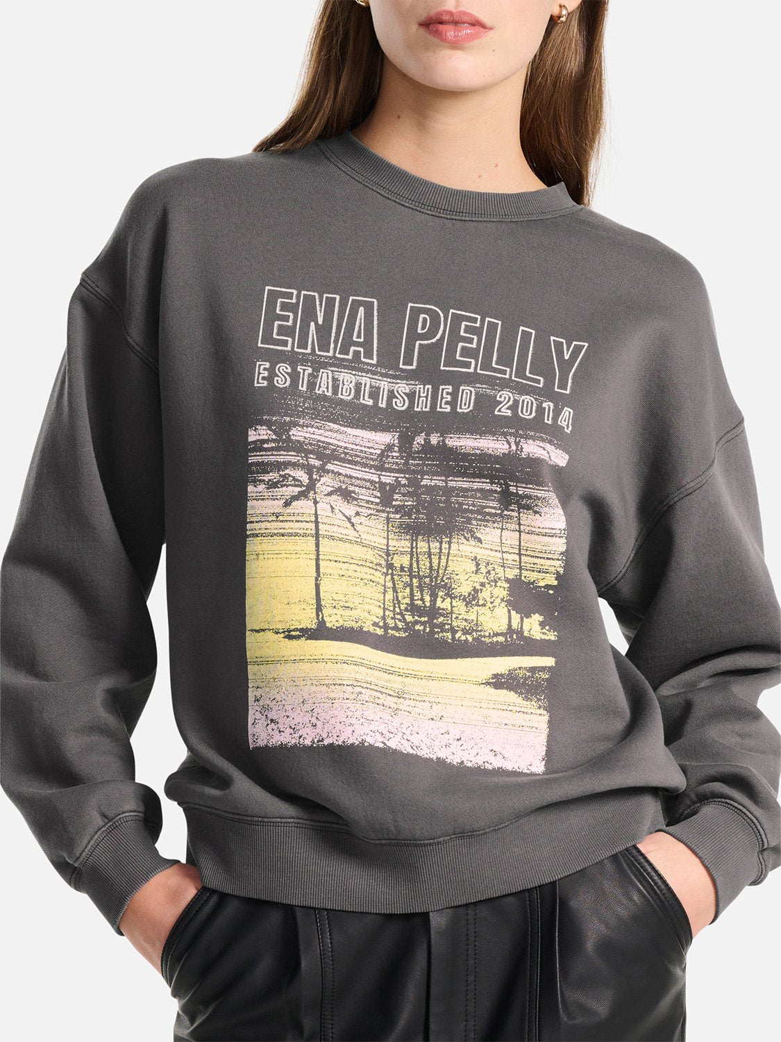 Palms Landscape Relaxed Sweater - Charcoal