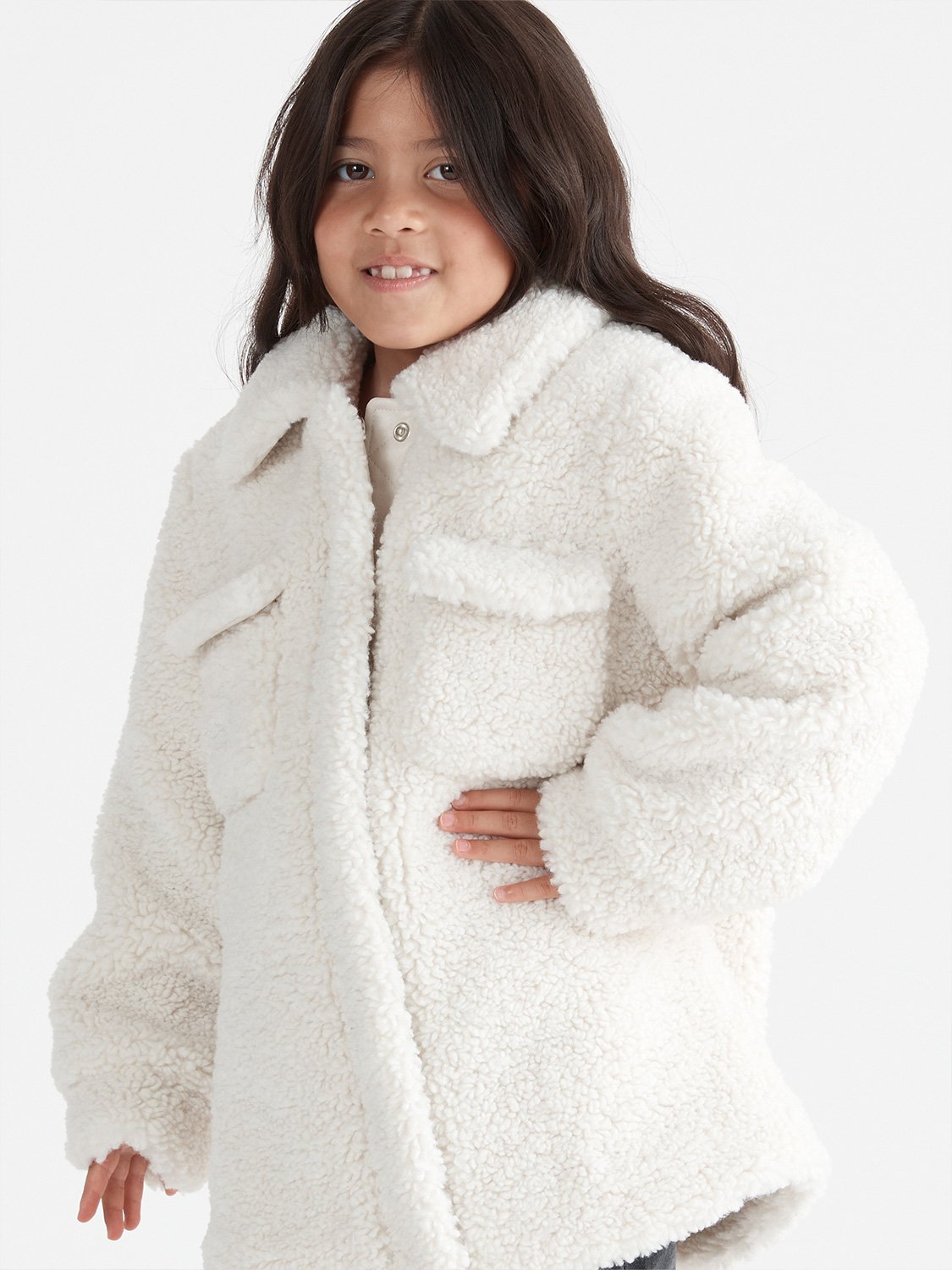 Kids - Carla Teddy Faux Fur Shacket - Bone