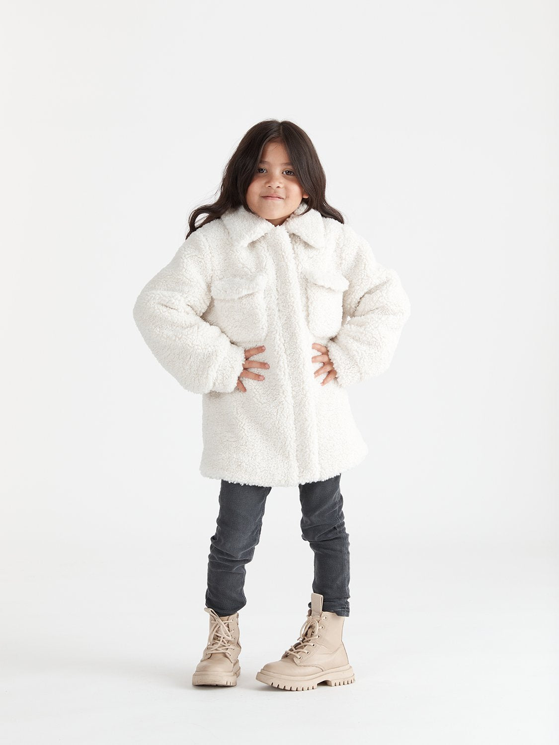 Kids - Carla Teddy Faux Fur Shacket - Bone