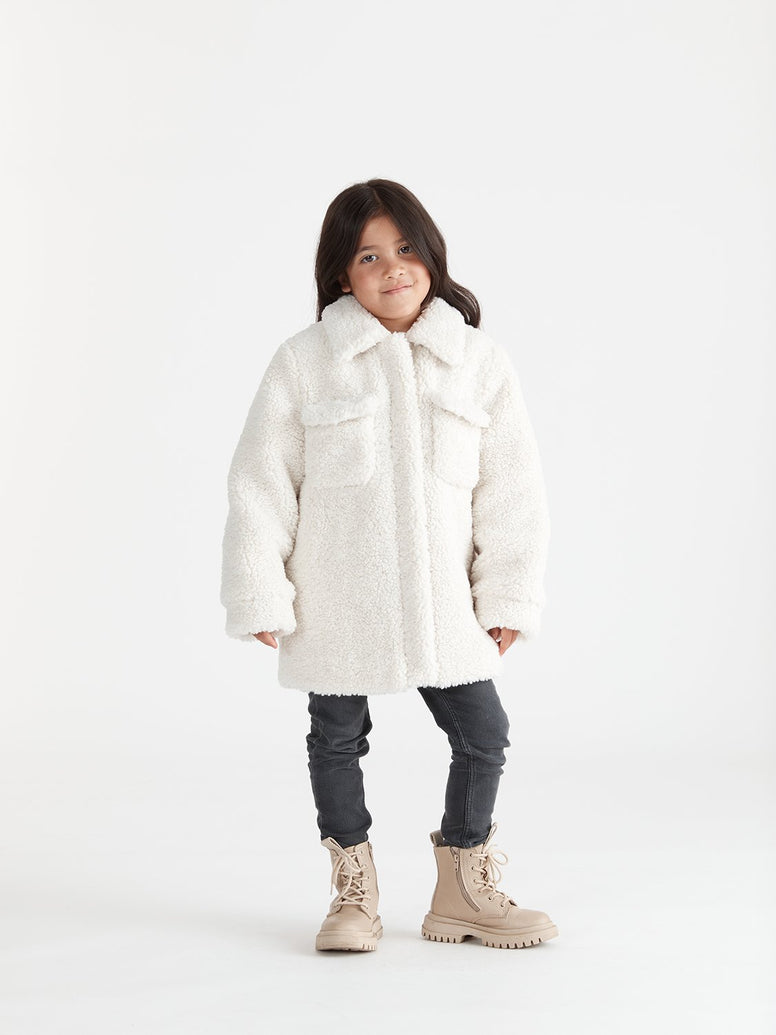 Kids - Carla Teddy Faux Fur Shacket - Bone